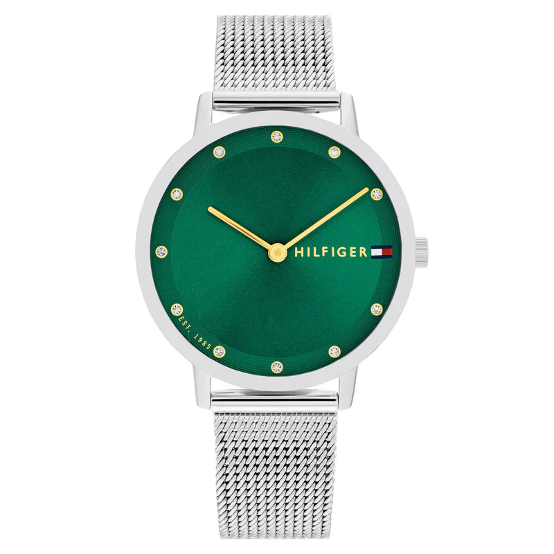 Orologio Tommy Hilfiger da donna, quadrante verde e zirconi sugli indici, 35mm - 1782762