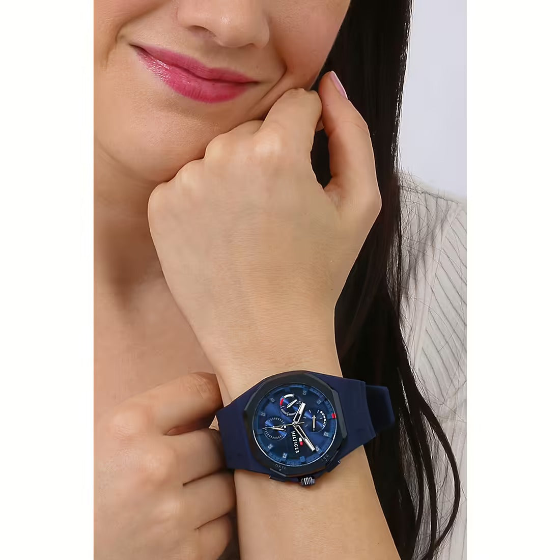 Orologio cronografo unisex Tommy Hilfiger, collezione Neo, cinturino in caucciù e quadrante blu, 44mm - 1792122