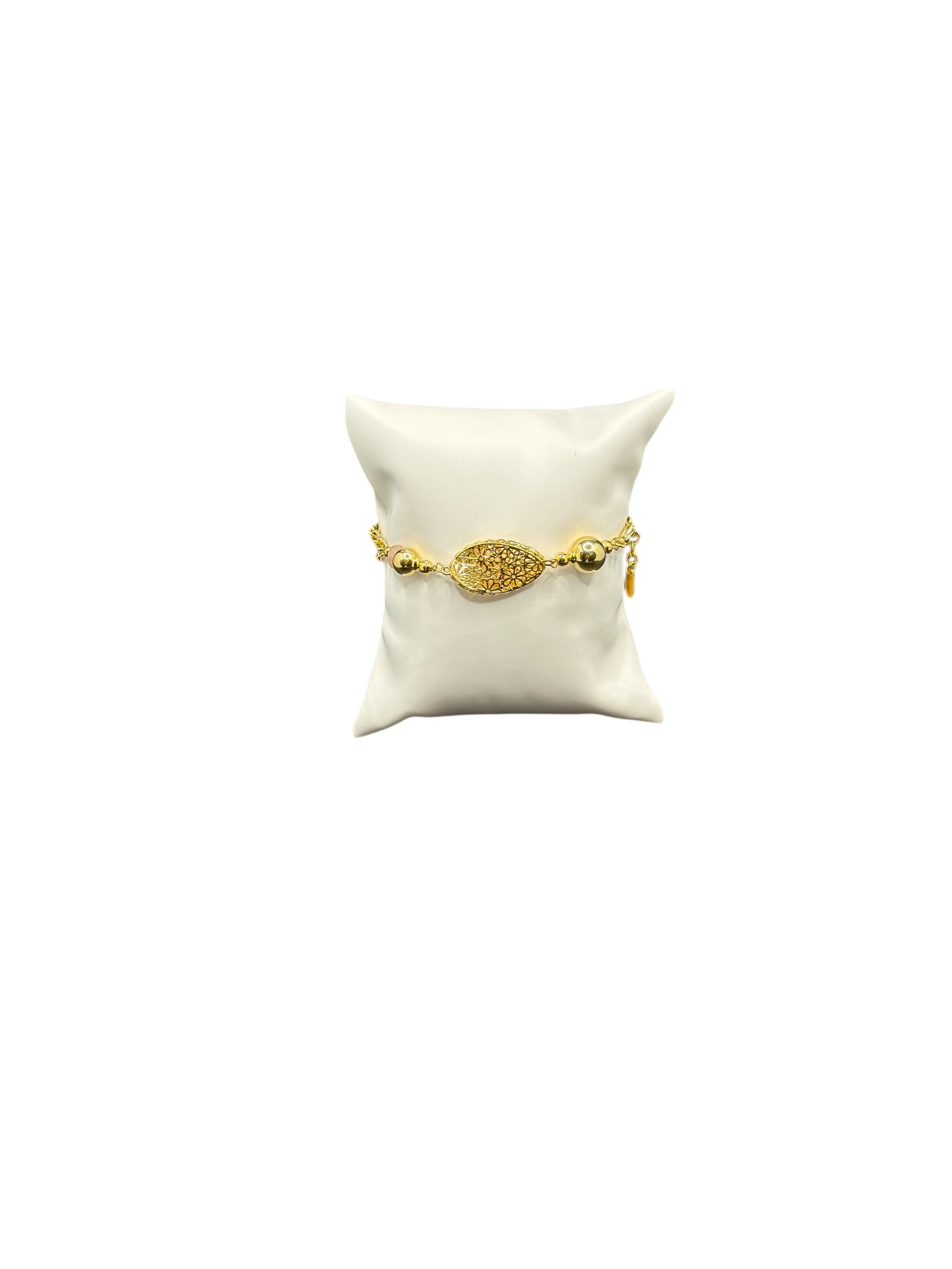 Zweireihiges Armband aus vergoldeter Bronze und rosa Steinen - LE FATE BR 004