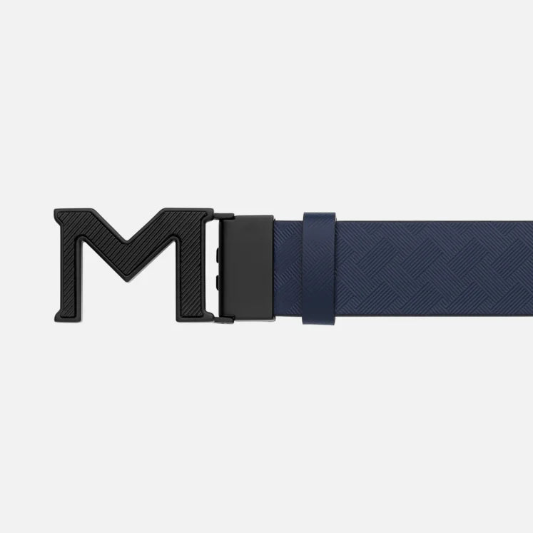 Extreme 3.0 Glatter blau/schwarzer Leder-Wendegürtel mit 35 mm „M“-Schnalle – 198648