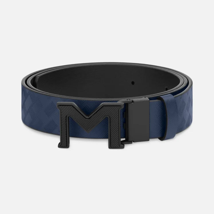 Extreme 3.0 Glatter blau/schwarzer Leder-Wendegürtel mit 35 mm „M“-Schnalle – 198648