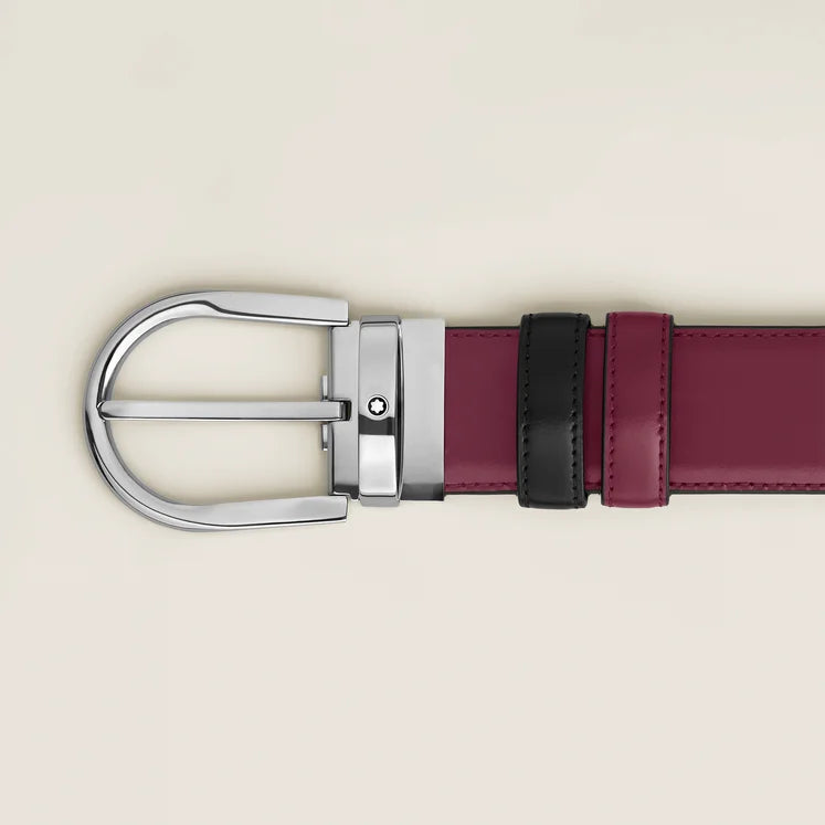 35 mm schwarzer/kreuzförmiger Wendegürtel aus Leder mit Hufeisenschnalle – 199640