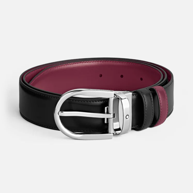 35 mm schwarzer/kreuzförmiger Wendegürtel aus Leder mit Hufeisenschnalle – 199640