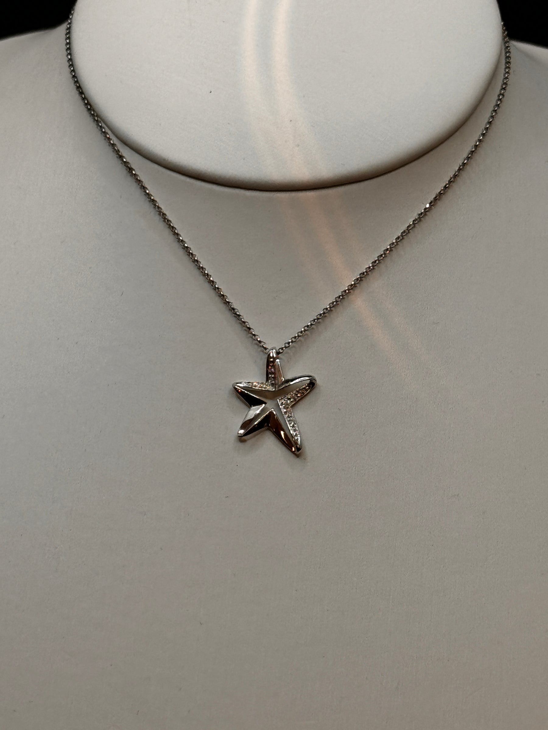 Damen-Halskette mit Sternanhänger aus Weißgold und Diamant, 0,04 Karat – DFPF0887.004