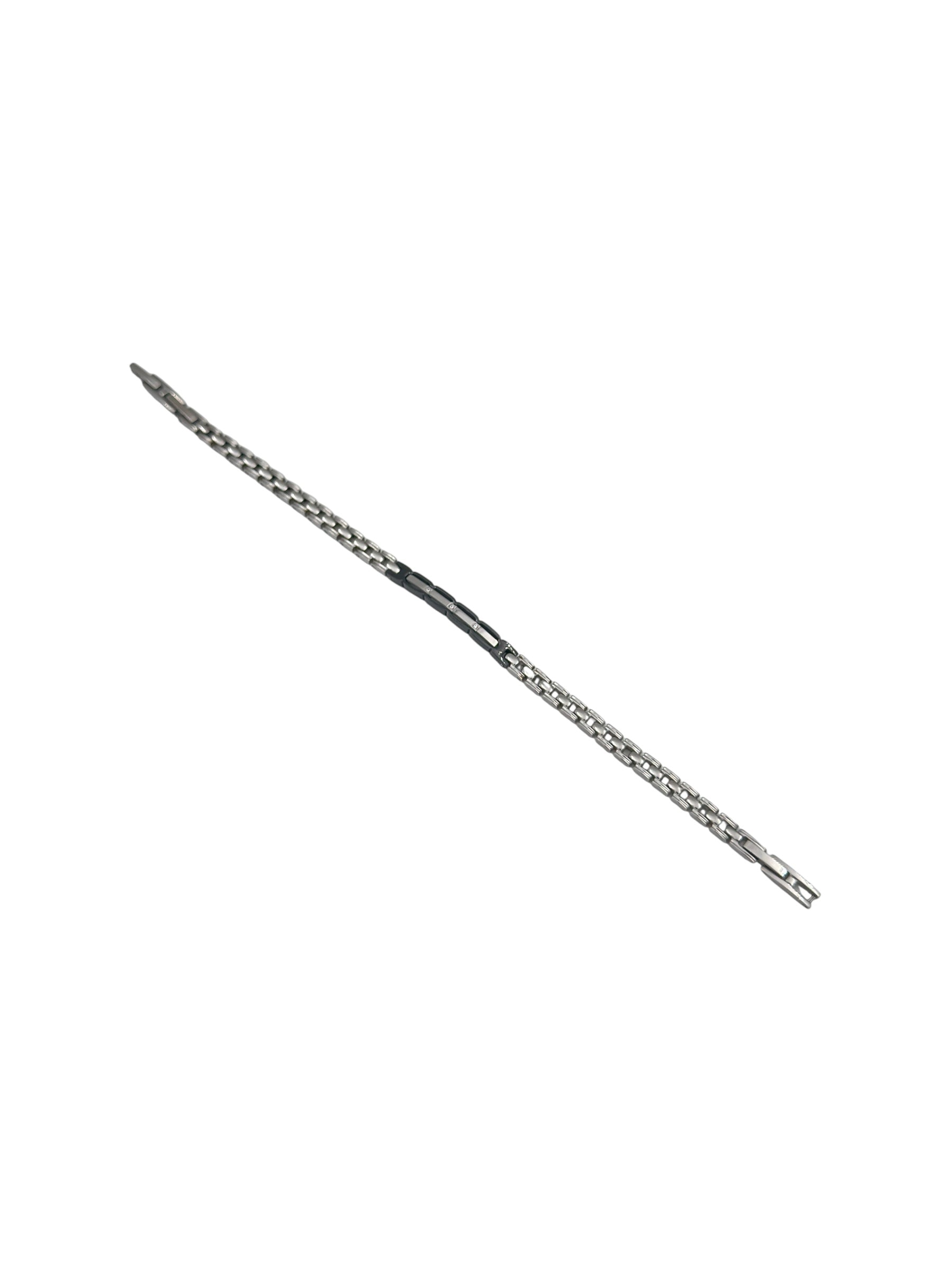 Bracciale Zancan in acciaio, con targa centrale in PVD nero e zirconi incasstonati - UHB006