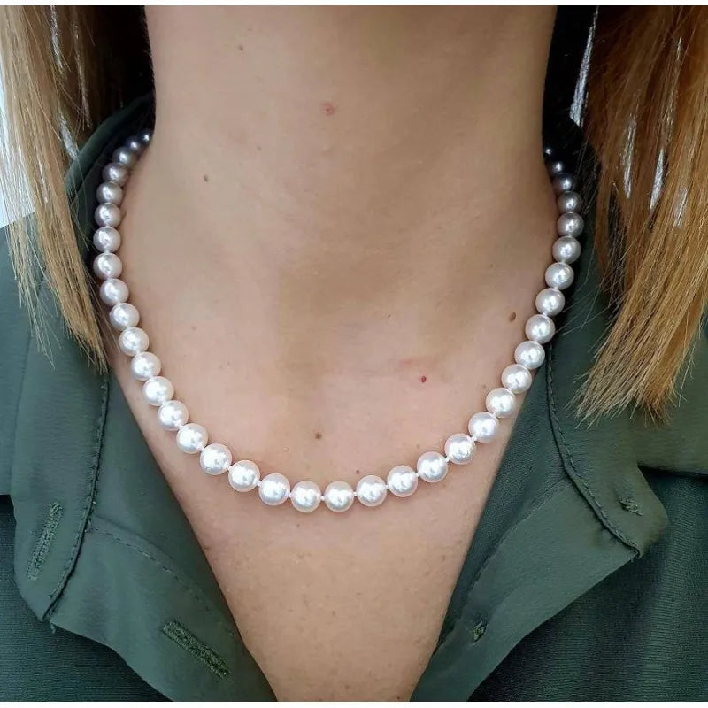 White gold and Japanese akoya pearl choker, 7.5-8mm - 1NPS758_42NL502