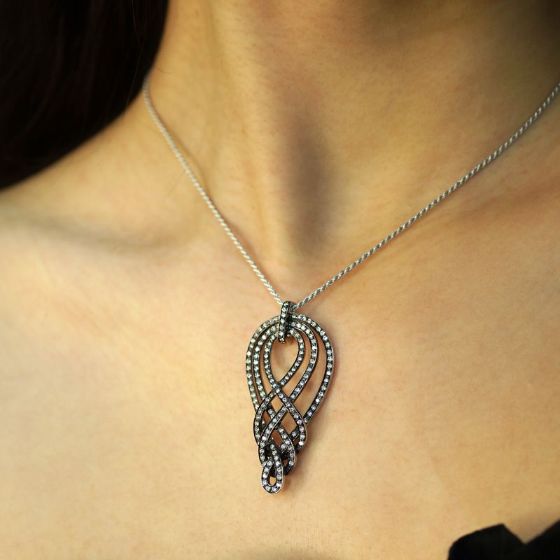 girocollo Damiani con pendente fantasia in oro bianco 18kt e diamanti - 20033772