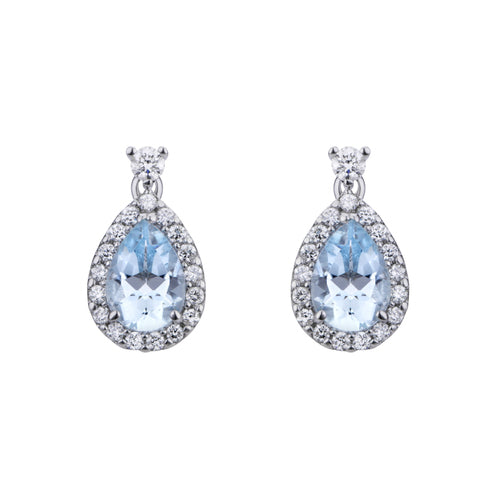 Ohrringe aus 18 Karat Weißgold mit tropfenförmigem Aquamarin und Diamantring, 1,13 Karat Aquamarin – OCL032DIAQ