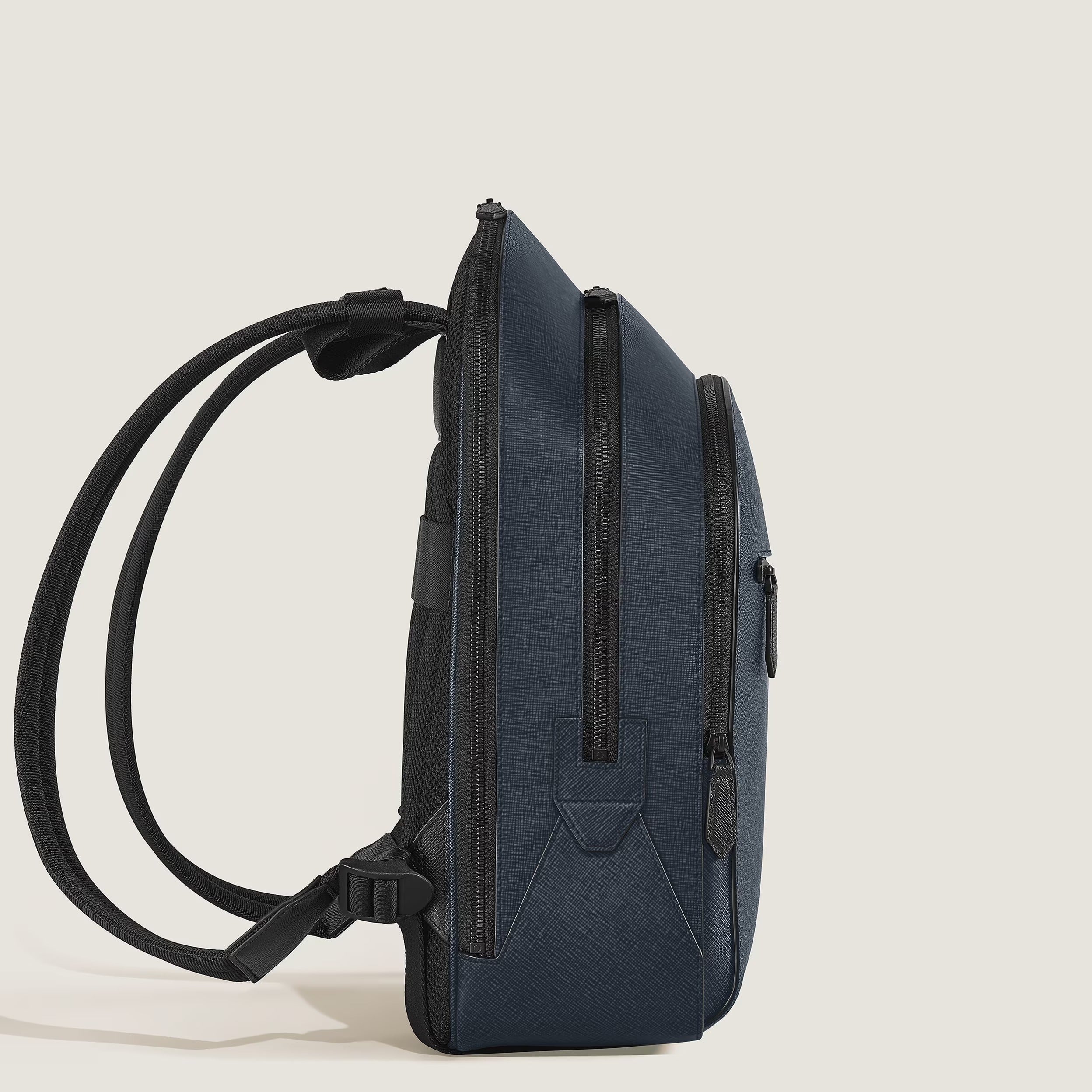 Zaino Montblanc Medio con 3 Compartimenti in Pelle Sartorial, colore Tweed Blu - 220335