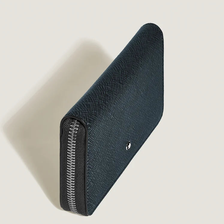 Montblanc Sartorial mittelgroße Geldbörse mit Rundum-Reißverschluss, 12 cc, blauer Tweed – 220362