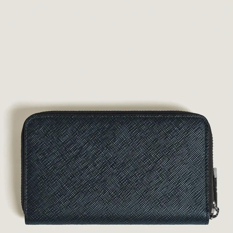 Montblanc Sartorial mittelgroße Geldbörse mit Rundum-Reißverschluss, 12 cc, blauer Tweed – 220362