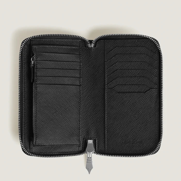 Montblanc Sartorial mittelgroße Geldbörse mit Rundum-Reißverschluss, 12 cc, blauer Tweed – 220362