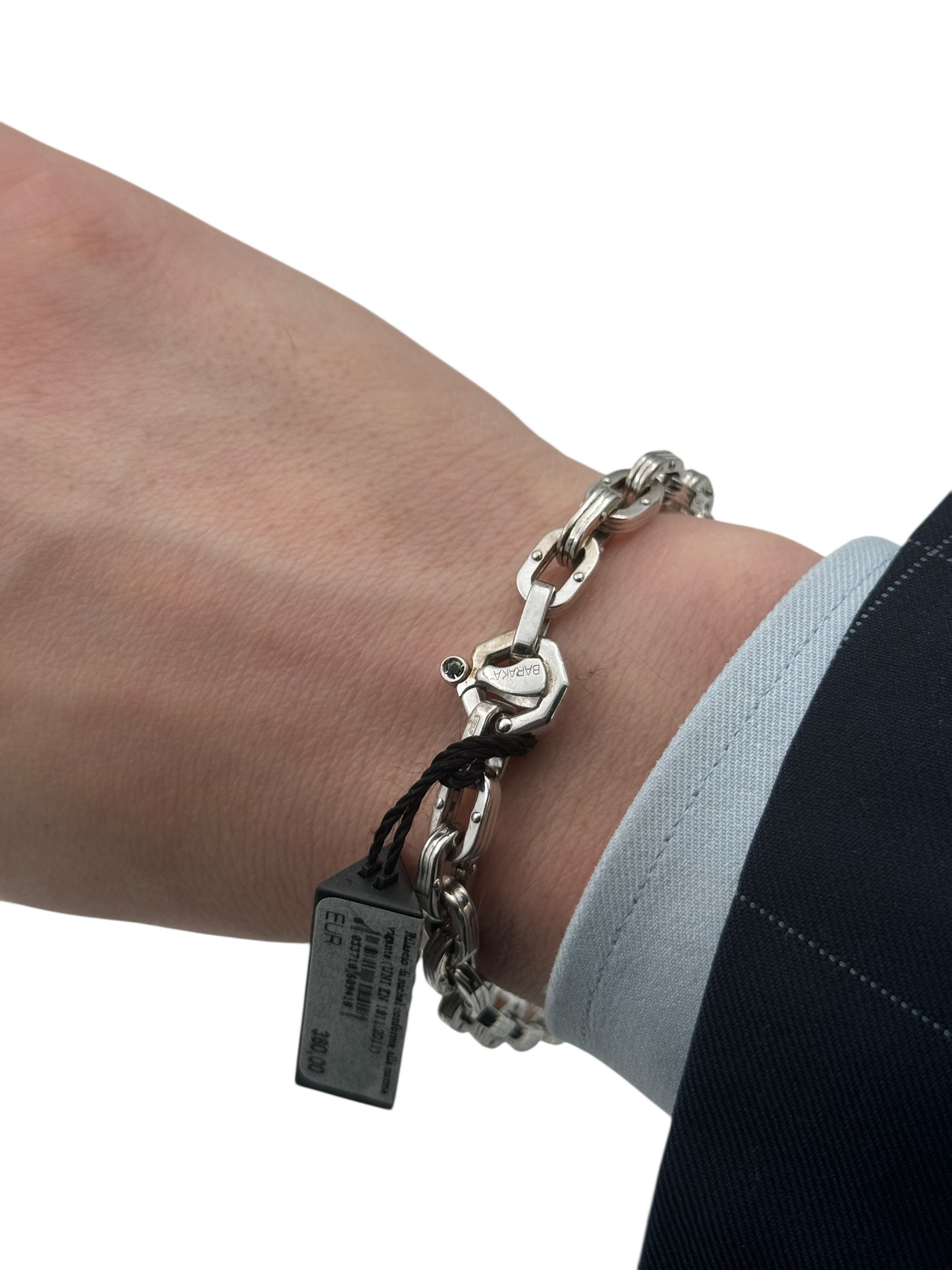 Bracciale Barakà in argento 925, maglie larghe a catena e diamante nero sulla chiusura - BR233052