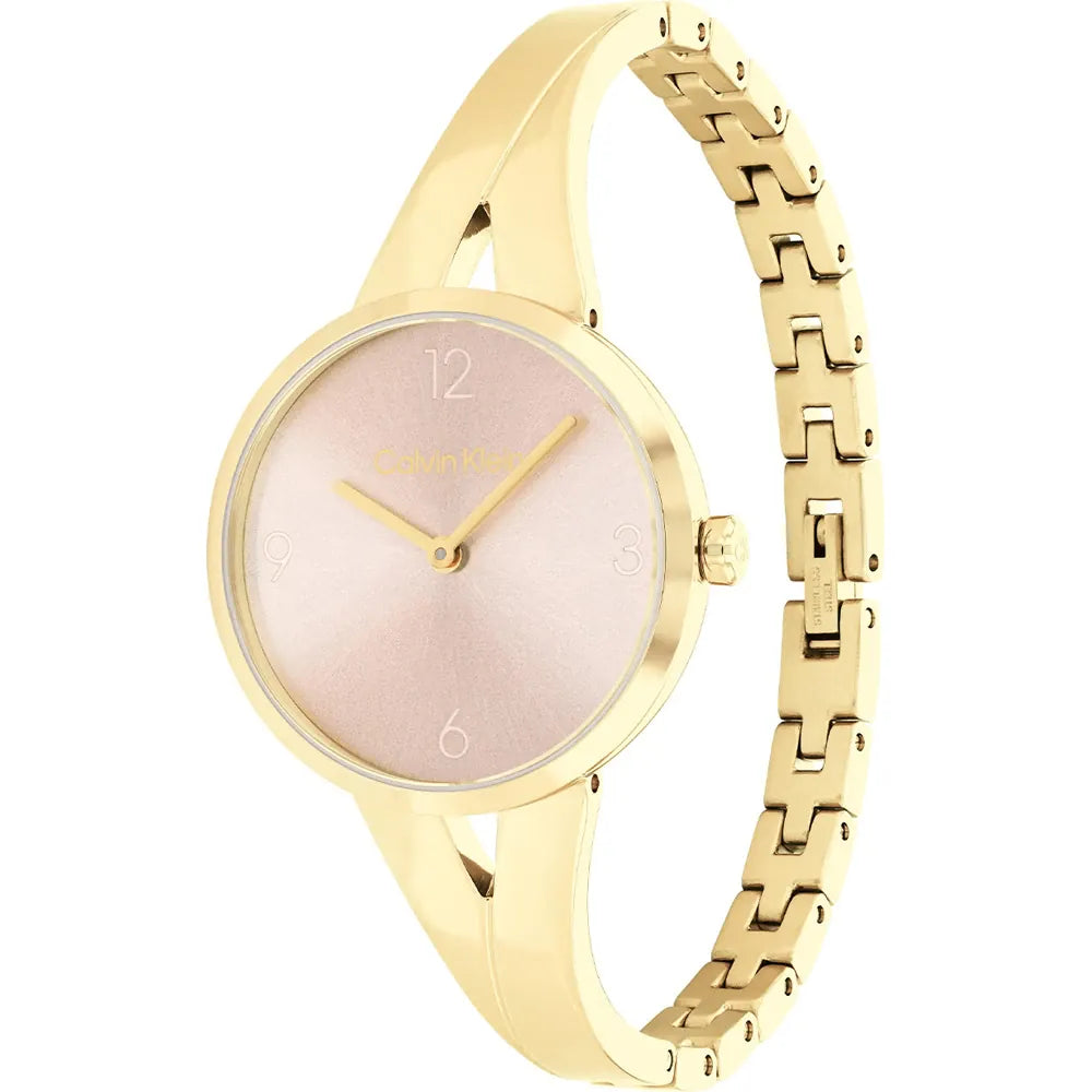Orologio Calvin Klein da donna, Joyful, bracciale in acciaio dorato e quadrante rosa, 30mm - 25100027