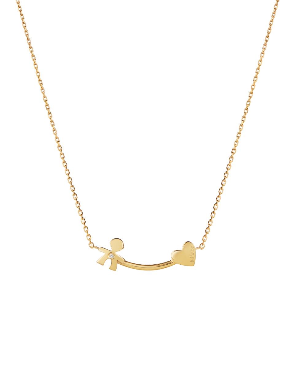 LES PETITS - GELBGOLD- UND DIAMANTEN-HALSKETTE MIT KIND UND HERZ - LBB730