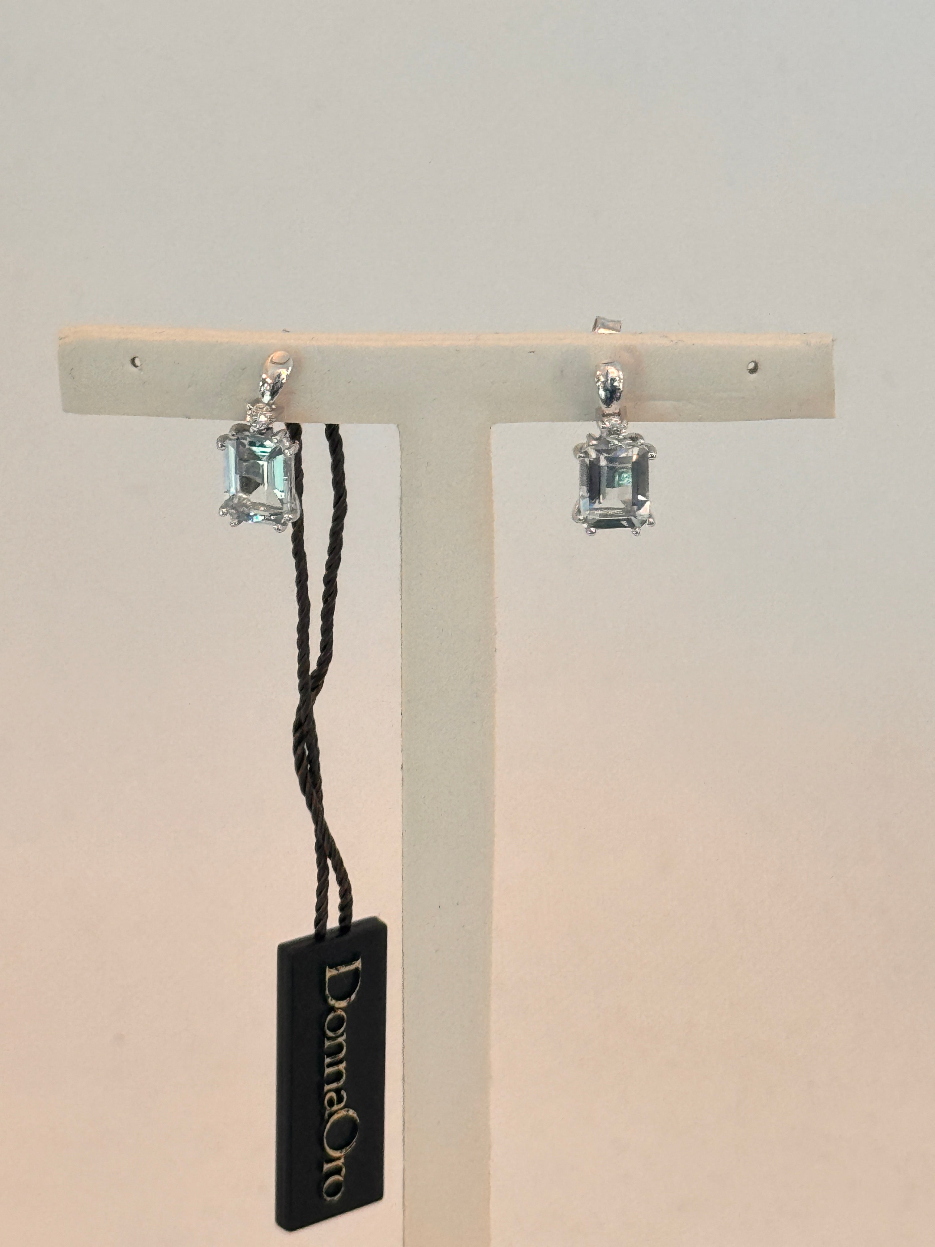 Damen-Goldohrringe aus Weißgold, Diamanten und Aquamarin, 0,08 ct – DAOF0329.008