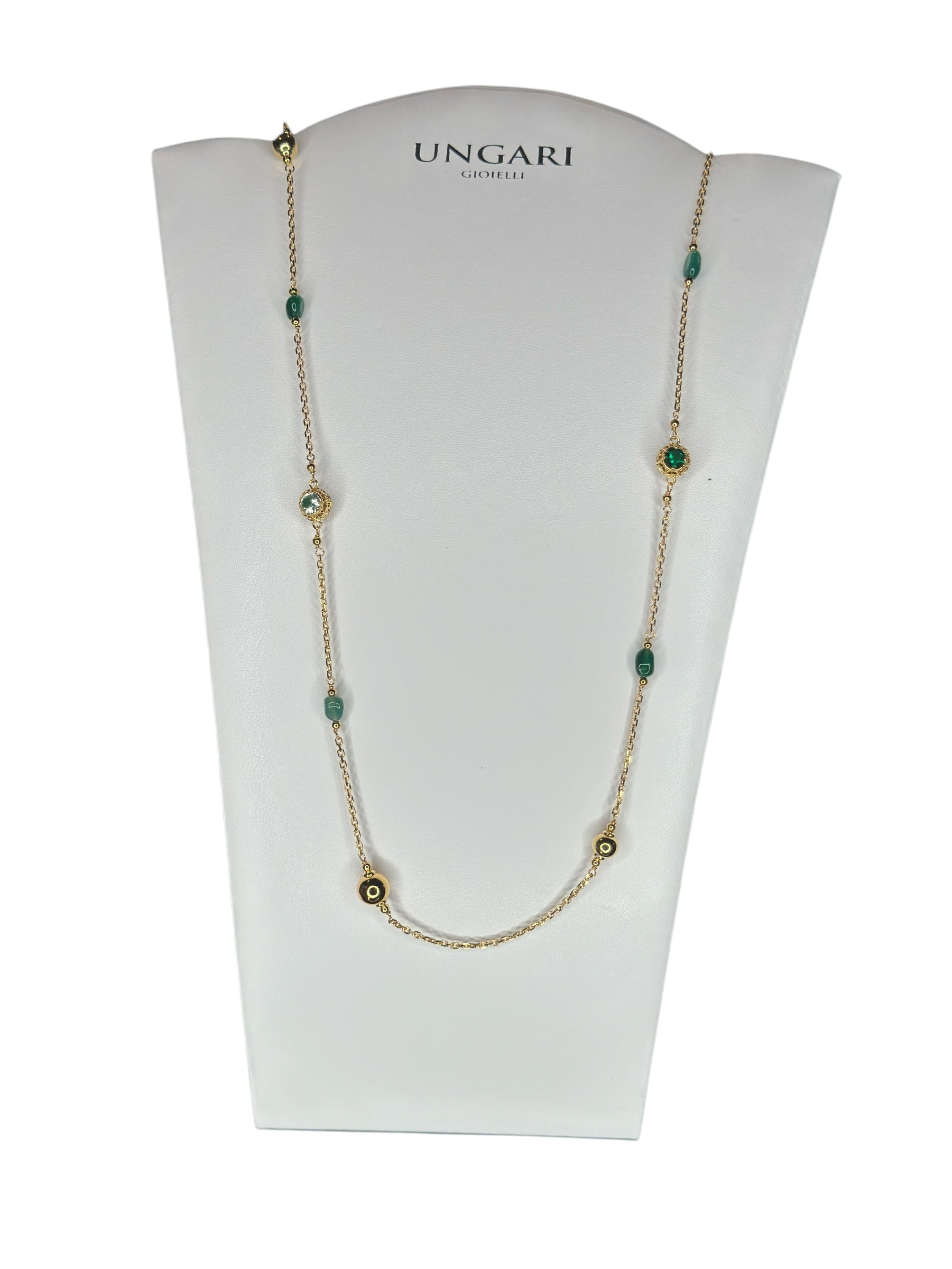 Langes Halsband aus vergoldeter Bronze mit grünen Steinen - DIAMANTEN CL 023