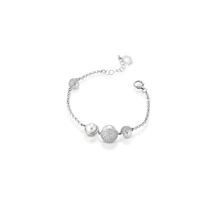SILBERARMBAND MIT PERLEN UND WEISSEN ZIRKONIA - PA103