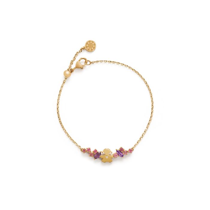 BRACCIALE LES BONBONS CON SAGOMA BIMBA, IN ORO GIALLO CON AMETISTE, TORMALINE E DIAMANTE - LBB857