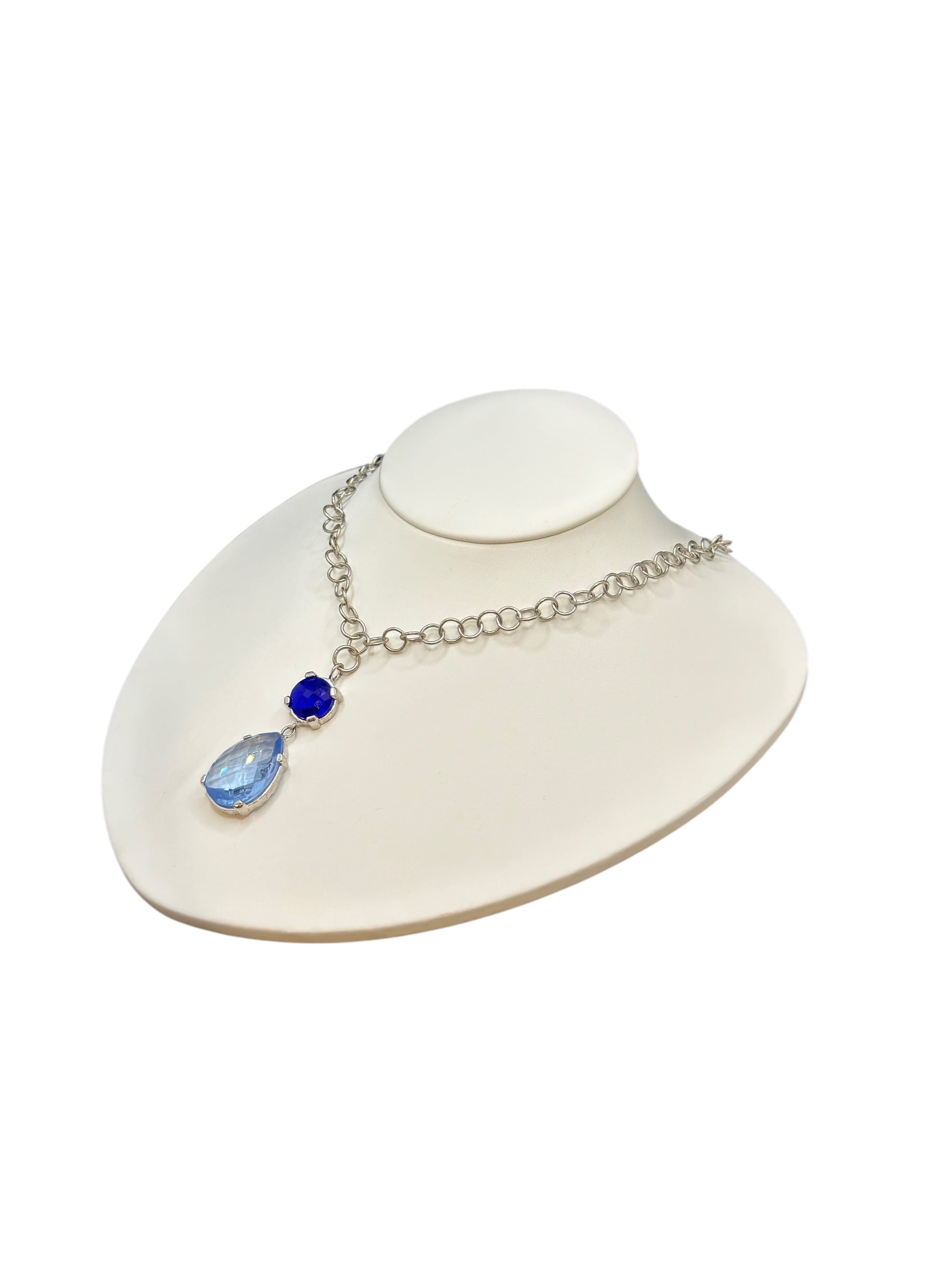 LABRIOLA SILBERKETTE MIT BLAUEM SPINELL UND BLAUEM AQUAMARIN-STEIN - AG1067/B
