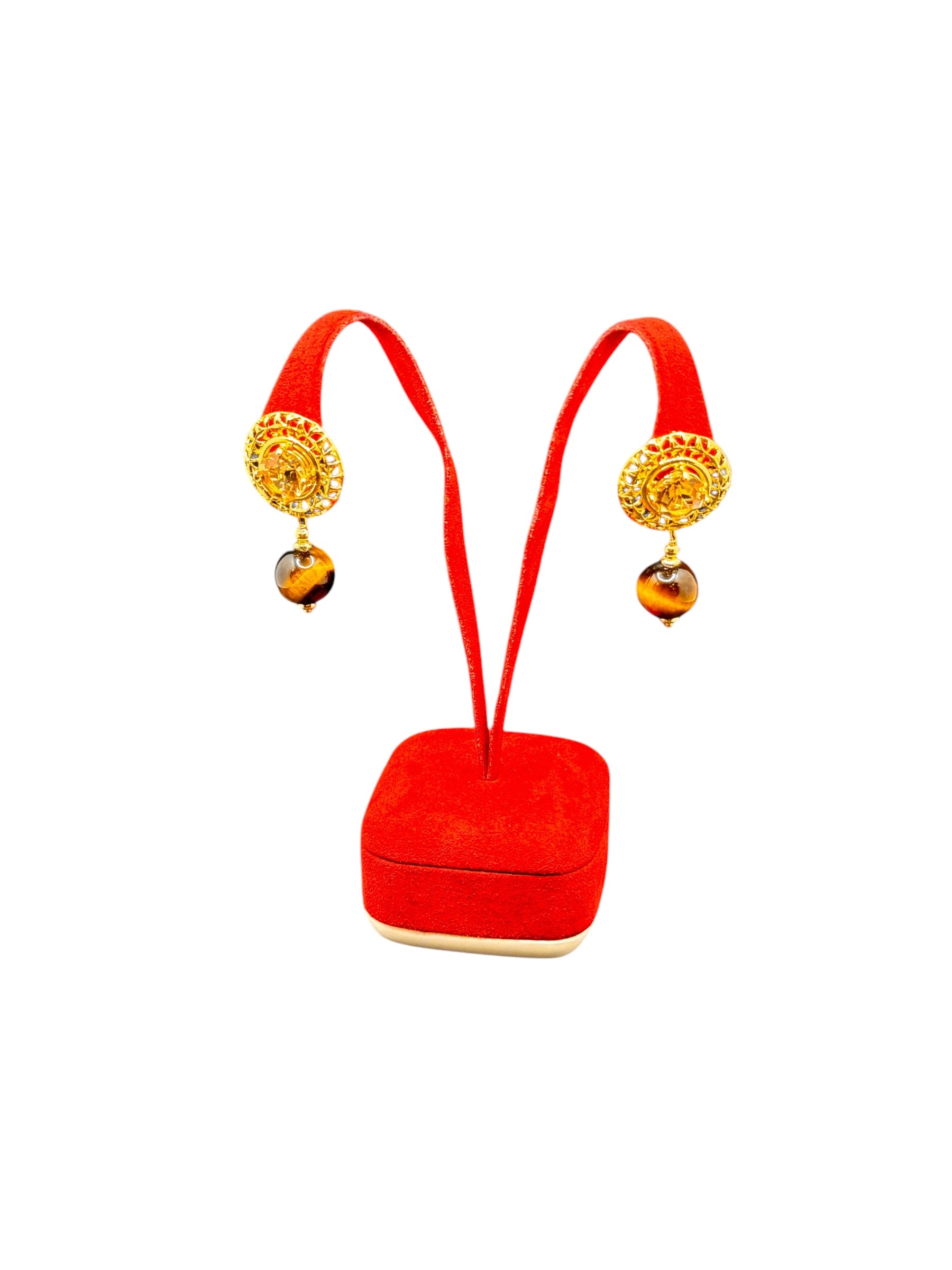 Gold-plated bronze drop earrings with "savannah" colored stones - SAVANA OR