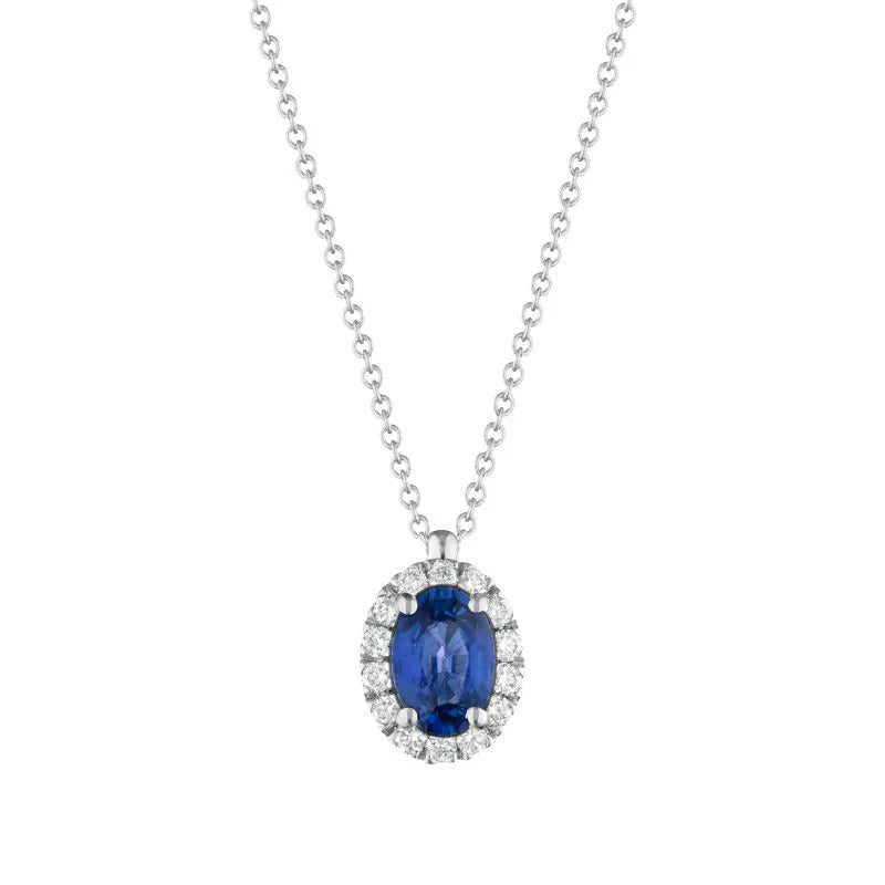 Halskette aus Weißgold und Saphiren, mit Diamantring, 1,02 ct Saphire – 653C02MW