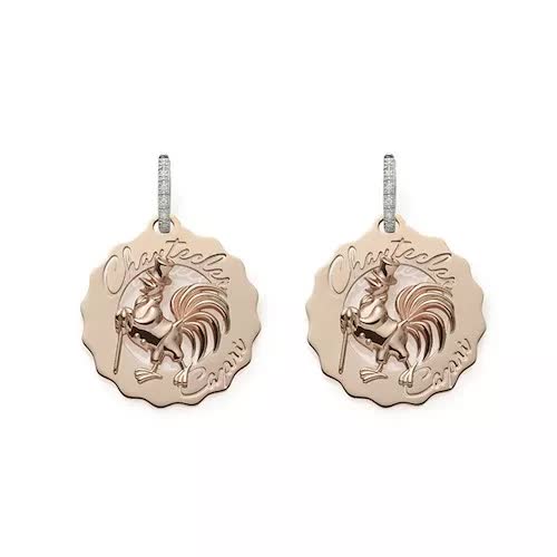 Kleine Ohrringe mit Hahn-Logo aus 9 Karat Roségold und Diamanten – 38061