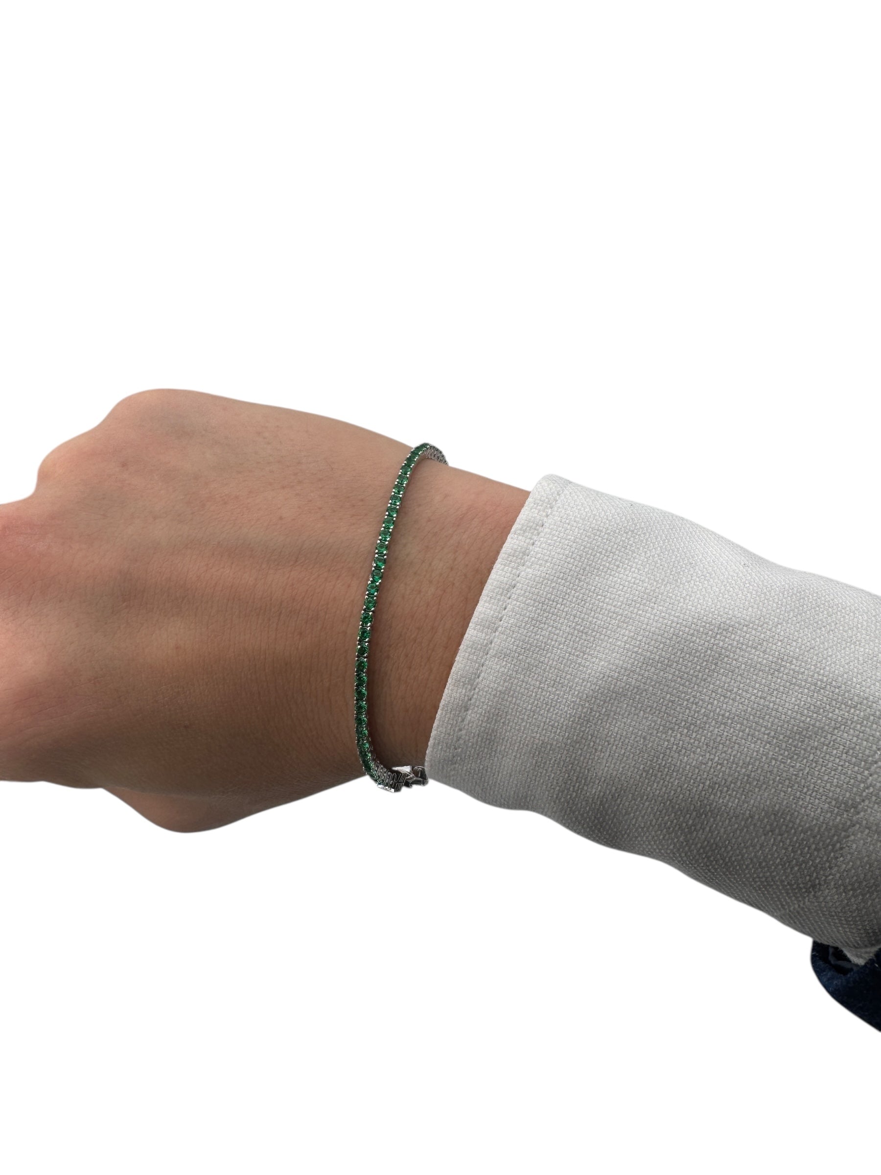 Bracciale tennis Spadarella in argento con zirconi verdi, 2mm, da uomo - TEN2-Verde
