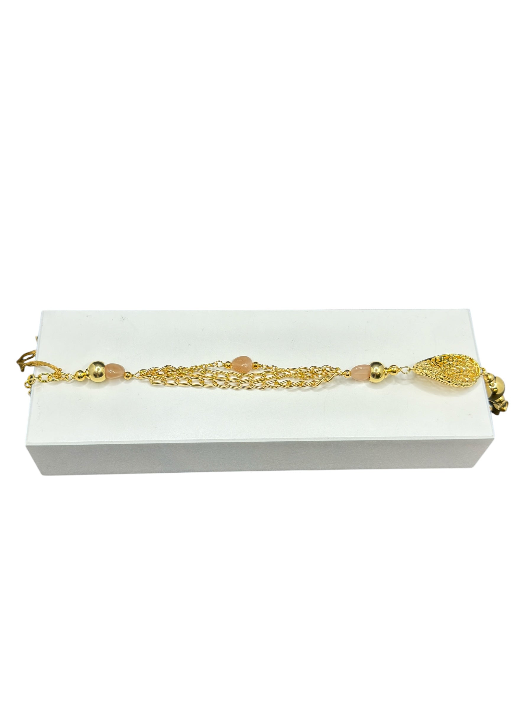 Zweireihiges Armband aus vergoldeter Bronze und rosa Steinen - LE FATE BR 004