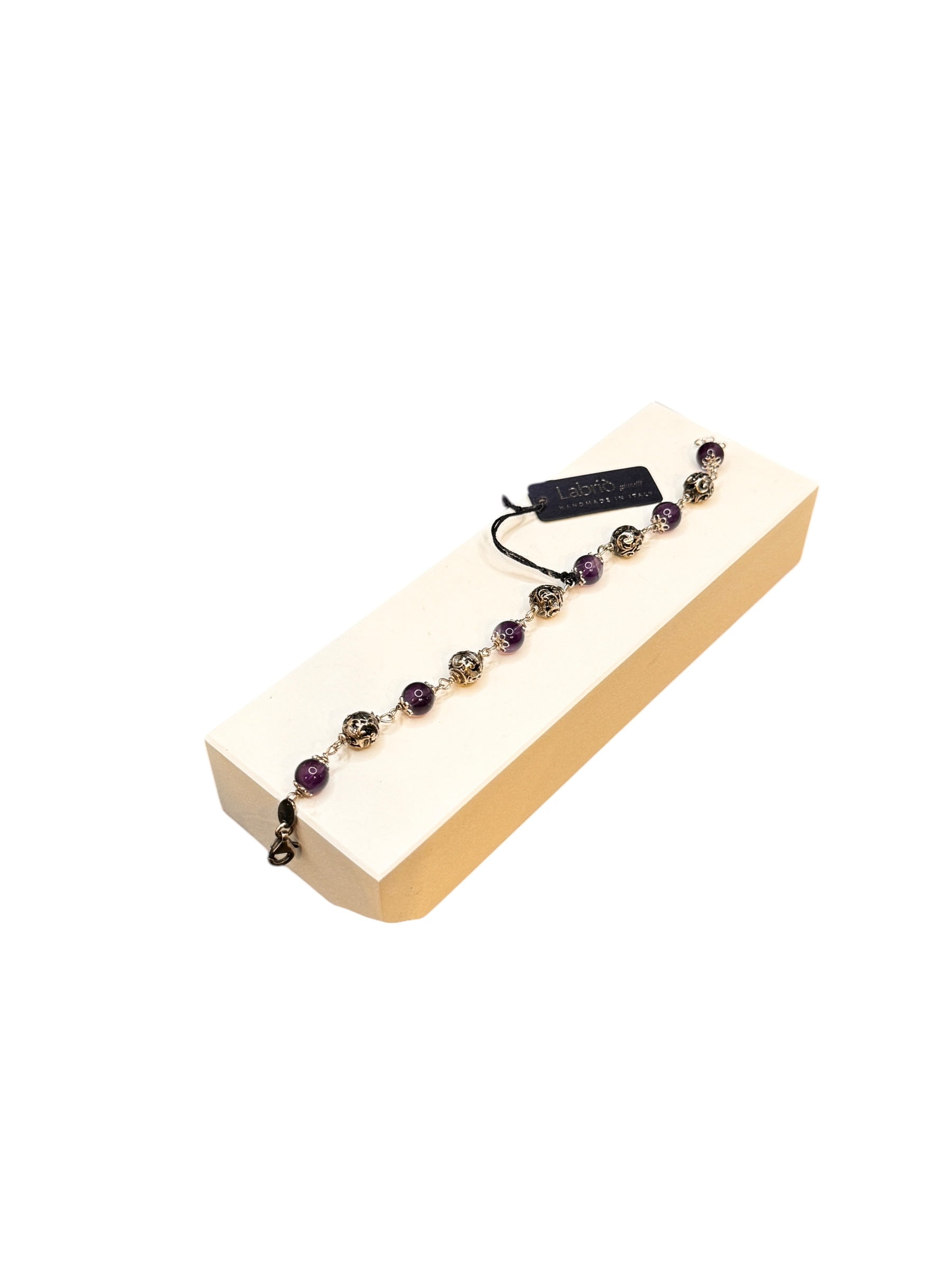 LABRIOLA-ARMBAND MIT AMETHYSTKUGELN UND POLIERTEM SILBER - 2108