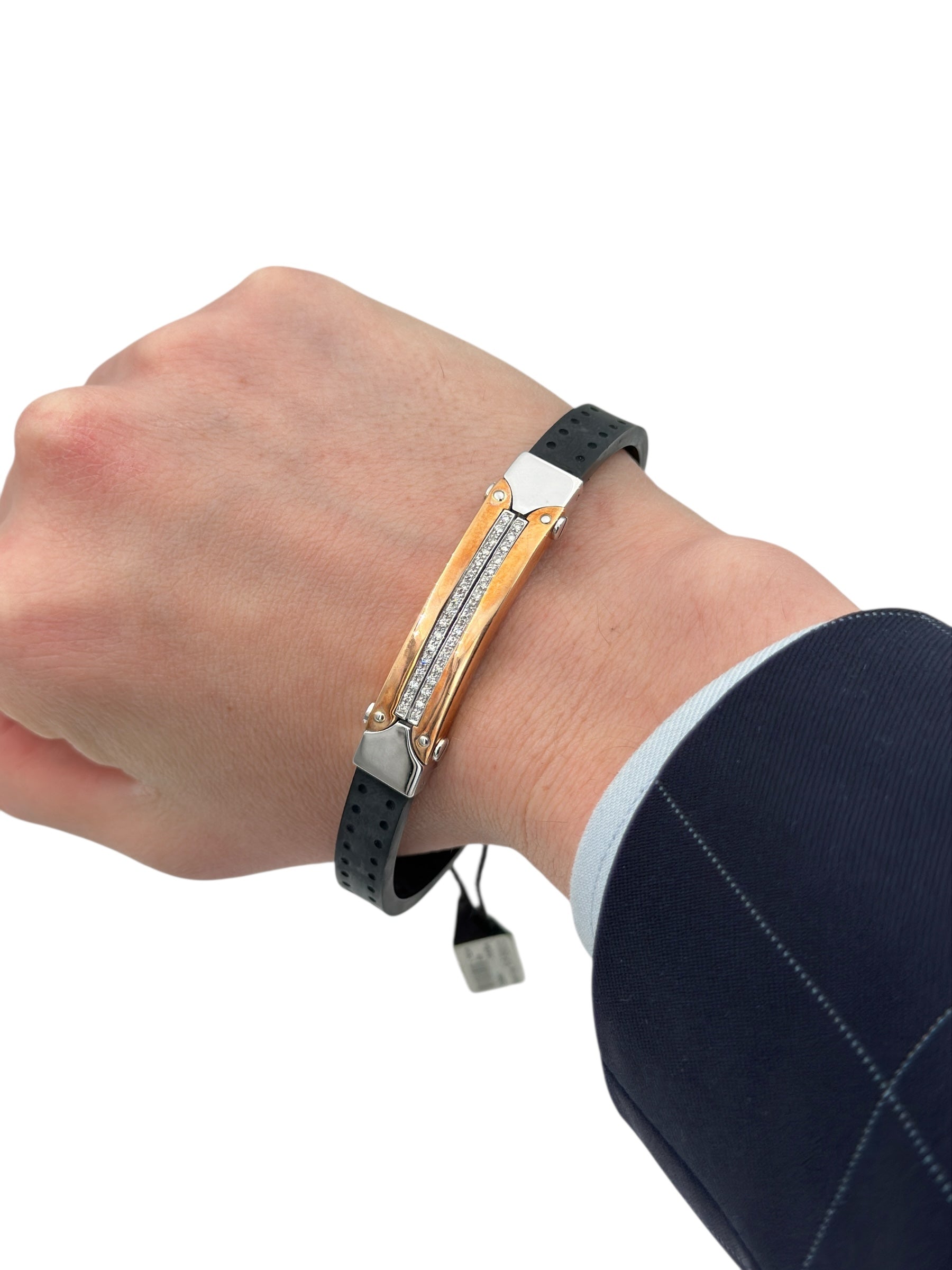 Bracciale Barakà in caucciu', oro giallo e oro bianco 18kt, e diamanti - BR21324