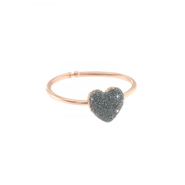 ANELLO 18KT CUORE BOMBATO POLVERE DIAMANTI CROMO - ANCUBK