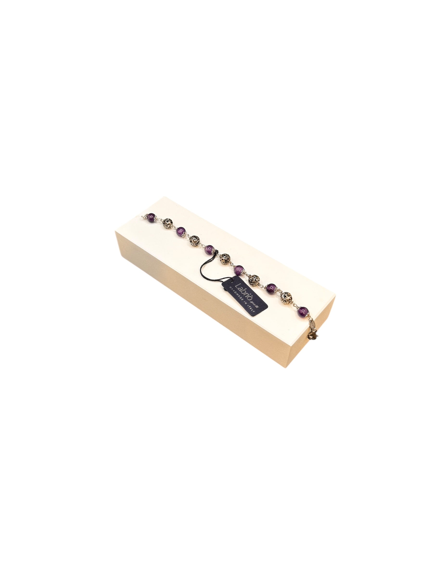 LABRIOLA-ARMBAND MIT AMETHYSTKUGELN UND POLIERTEM SILBER - 2108