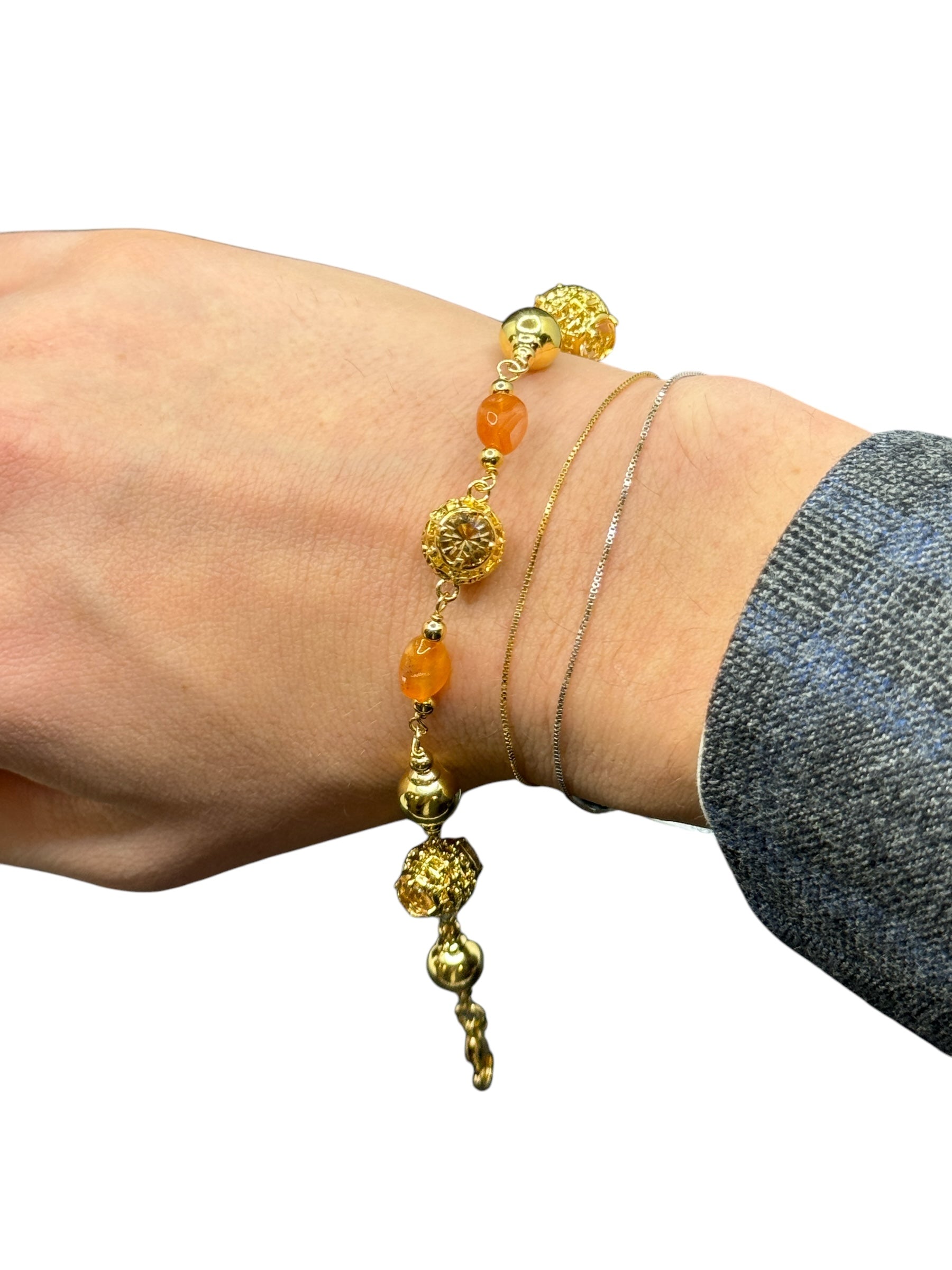Armband aus vergoldeter Bronze mit orangefarbenen Steinen - DIAMONDS BR 003