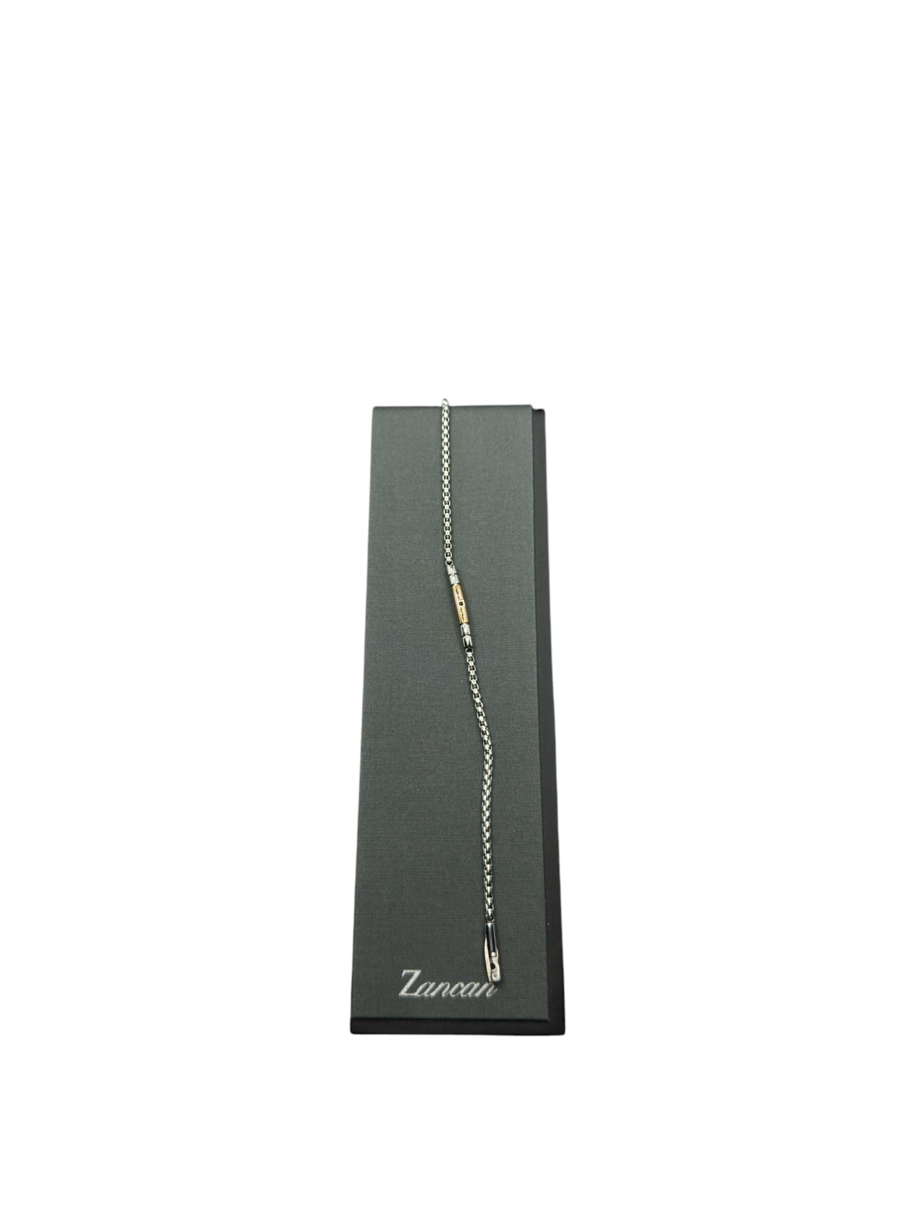 Bracciale da Uomo Zancan in Acciaio sottile, targa dorata e zircone nero centrale - UHB128