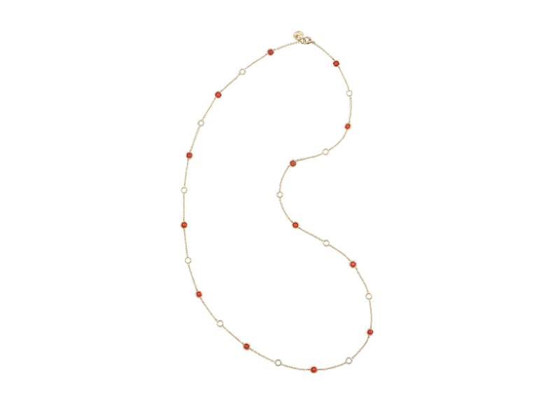 80 cm lange Kette aus 18 Karat Gelbgold und roter Koralle – 42996