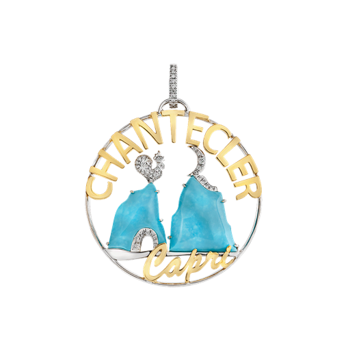 Ciondolo Logo piccolo Chantecler Oro bianco 18kt e diamanti, con faraglioni di Capri - 43712
