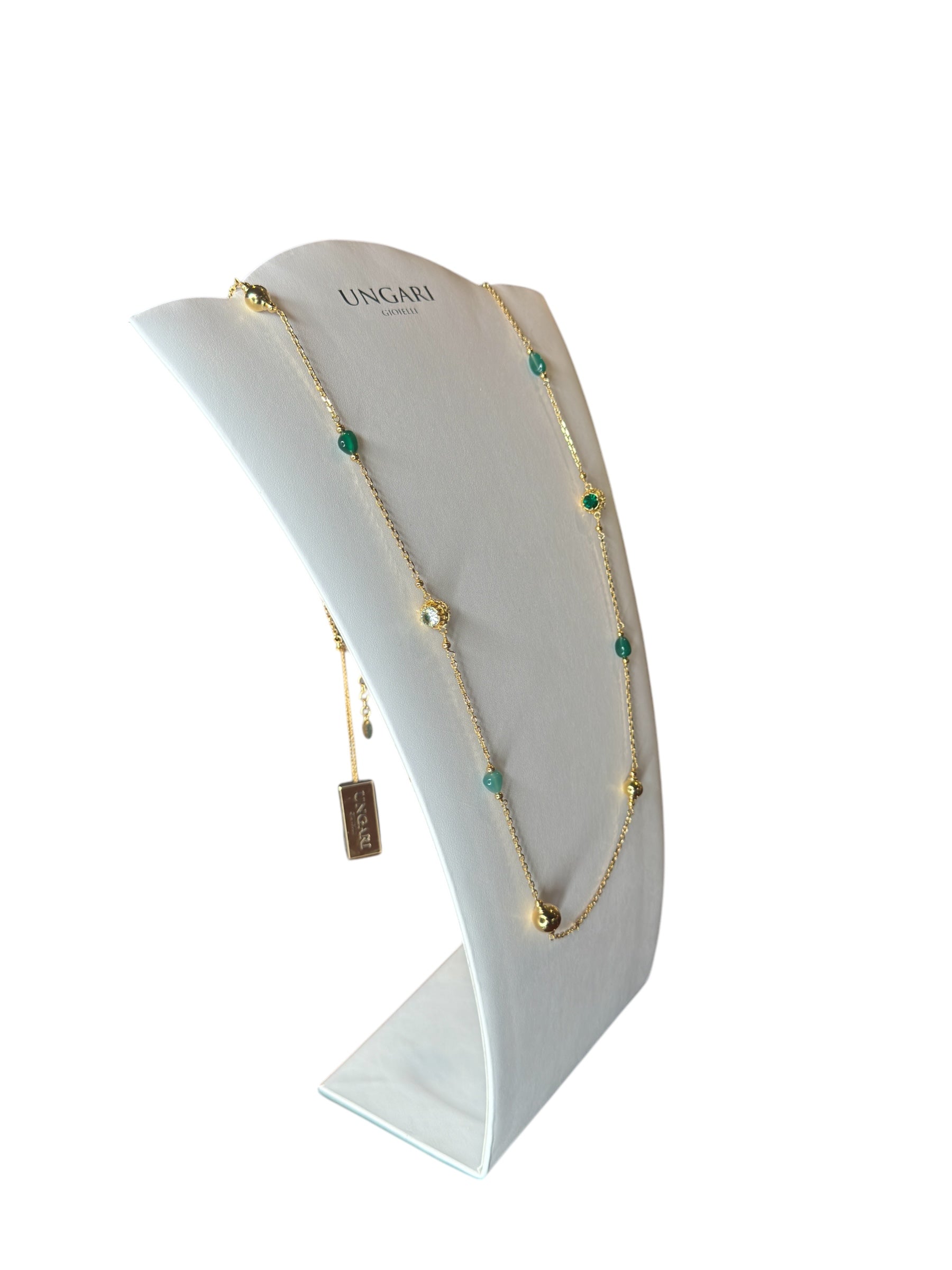 Langes Halsband aus vergoldeter Bronze mit grünen Steinen - DIAMANTEN CL 023