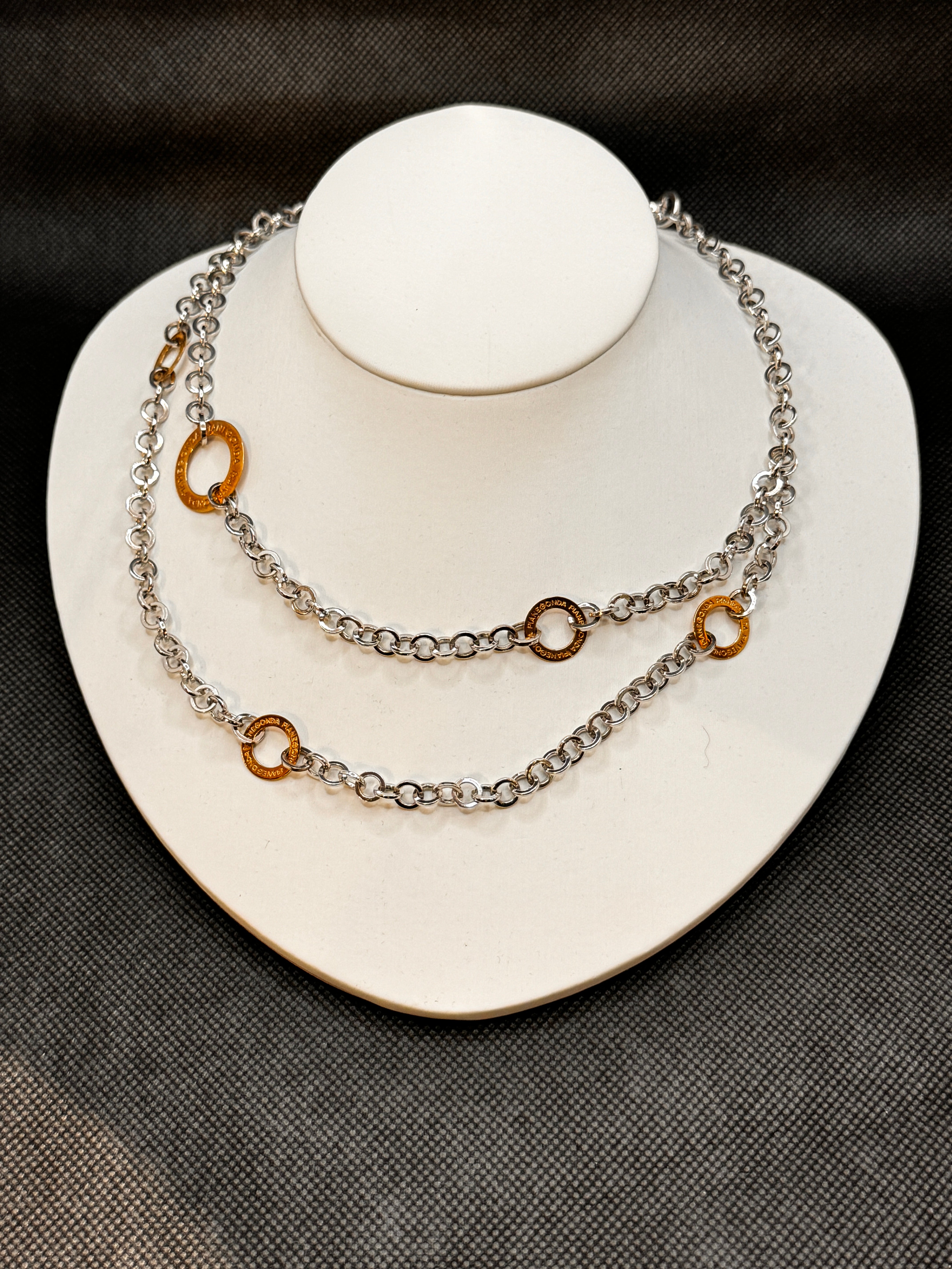 Girocollo Pianegonda in argento con doppia catena e tondini placcati in oro giallo - CA051048