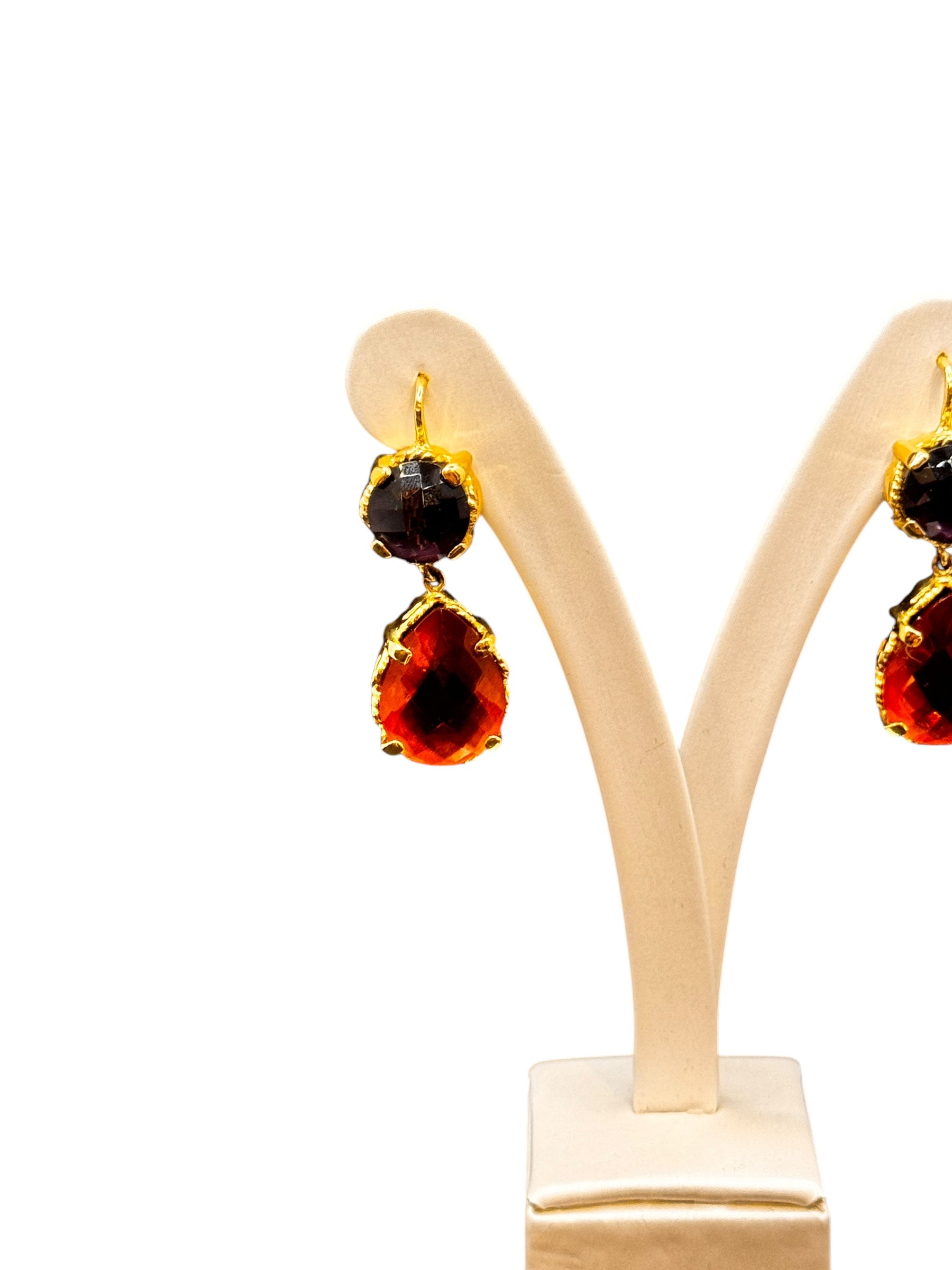 Labriola-Ohrhänger aus vergoldetem Silber mit violettem Amethyst und gelben Citrinsteinen – 2225