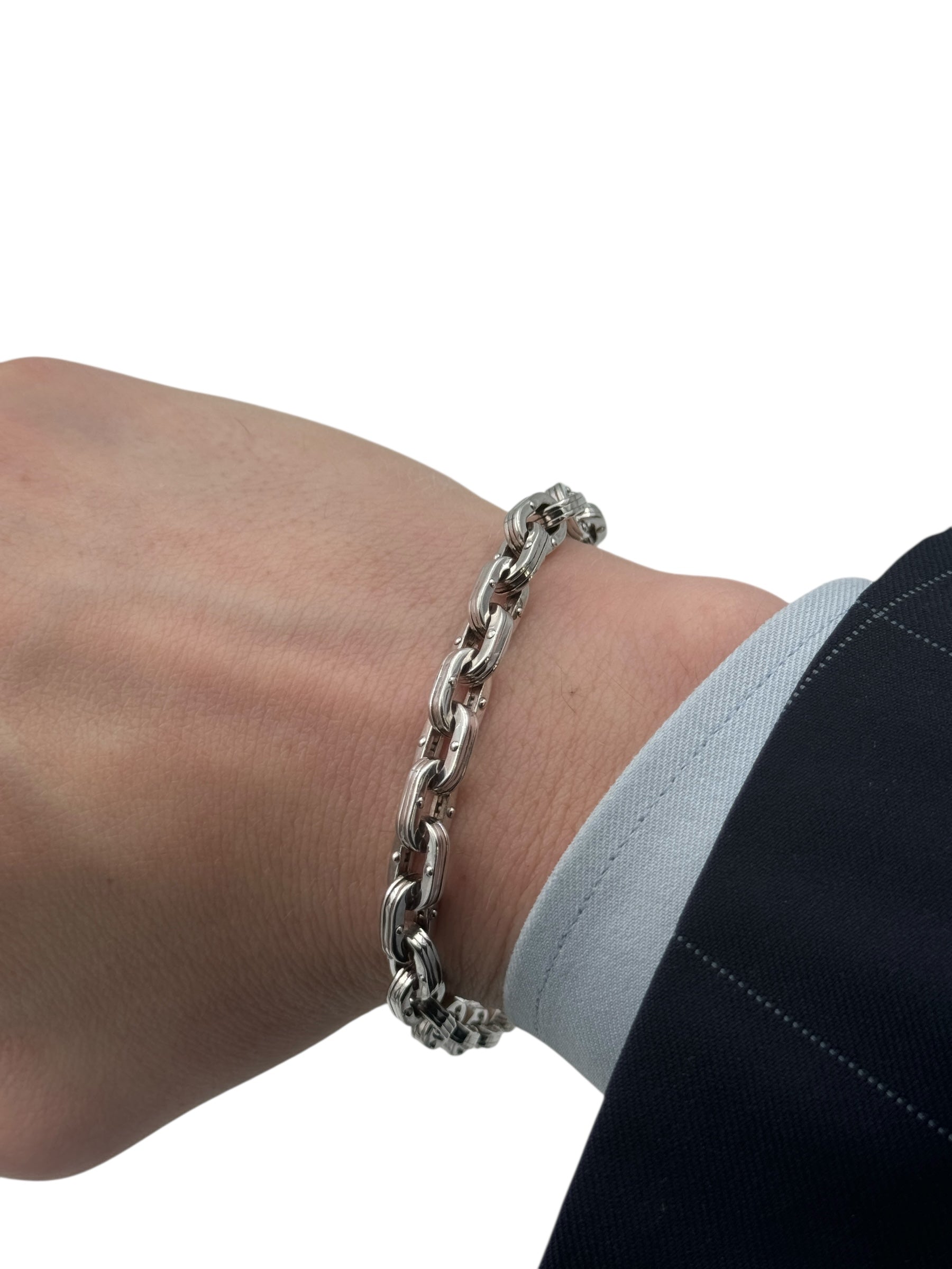 Bracciale Barakà in argento 925, maglie larghe a catena e diamante nero sulla chiusura - BR233052