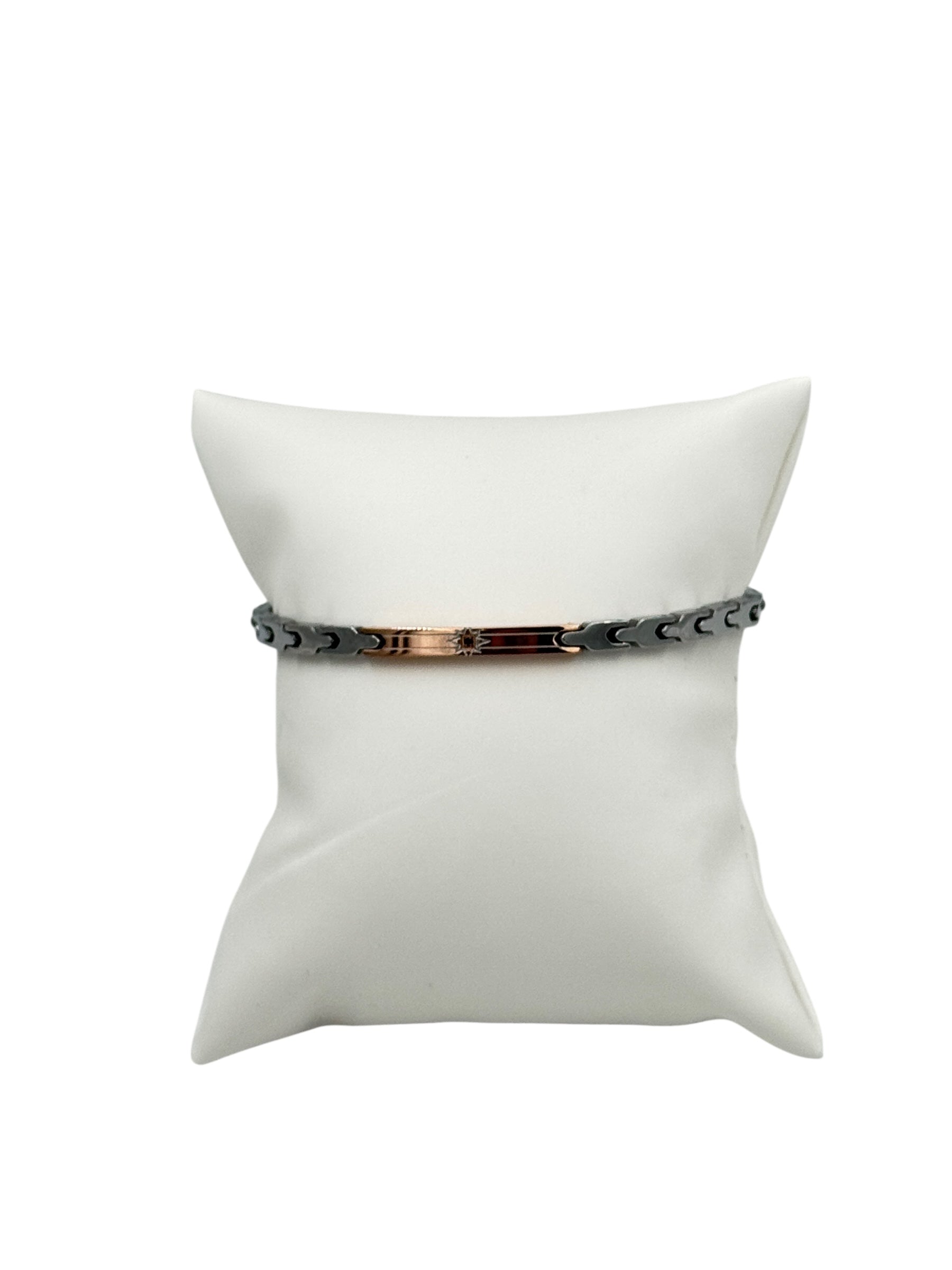 Bracciale da uomo Zancan acciaio piastrina rosé e cristallo - UHB126