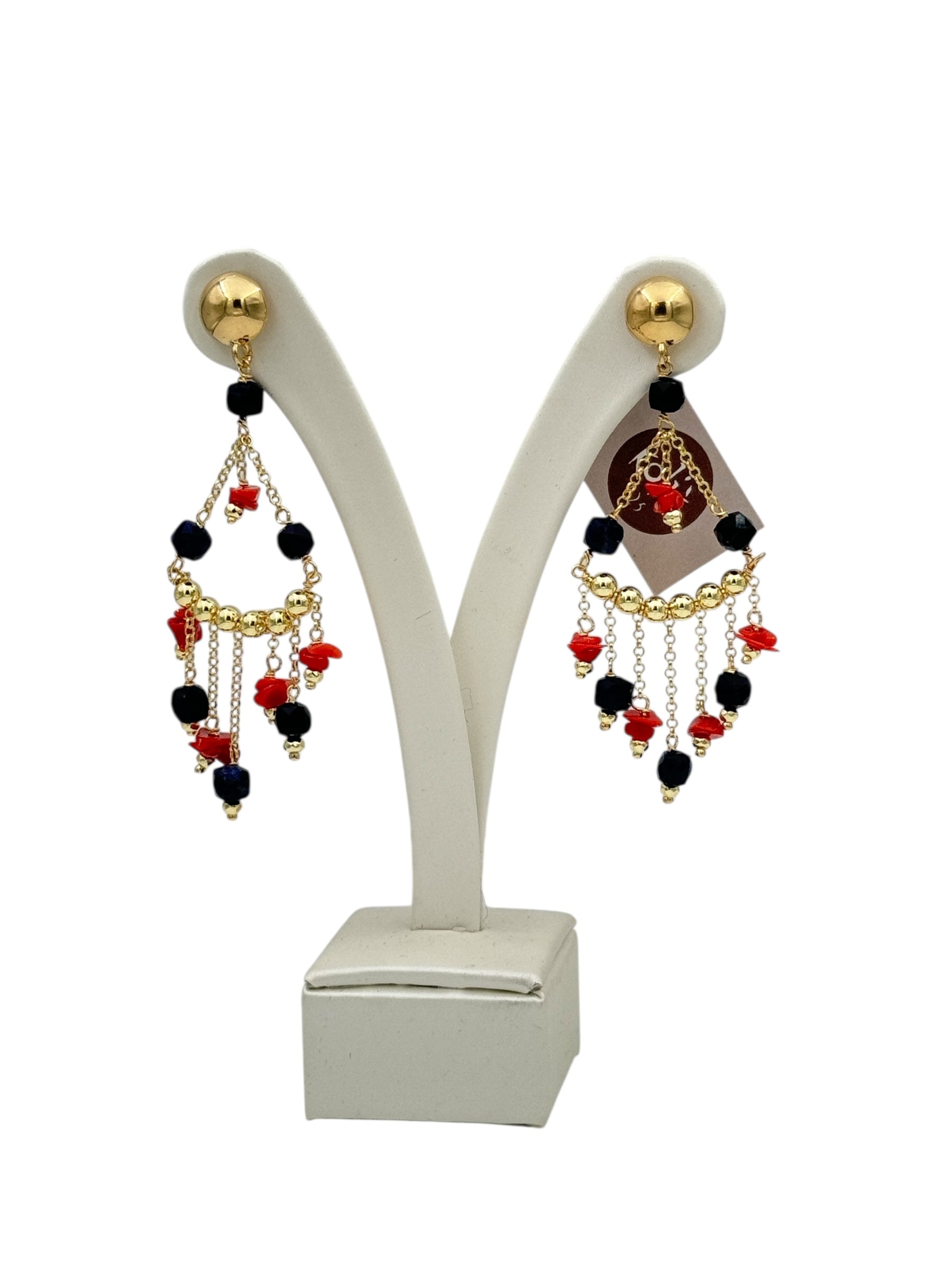 Koliè 925 - Orecchini pendenti in argento dorato con corallo - OR NERES 11