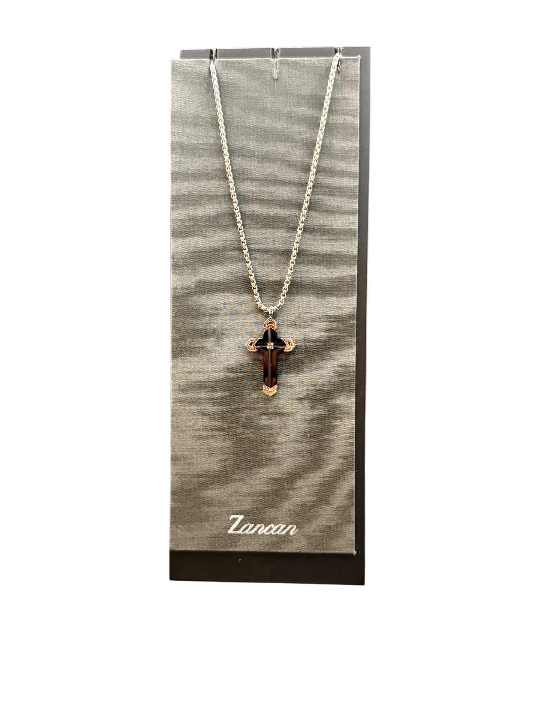 Zancan Men's Necklace with Steel Cross, Black PVD, and Central Zircon - EHC213