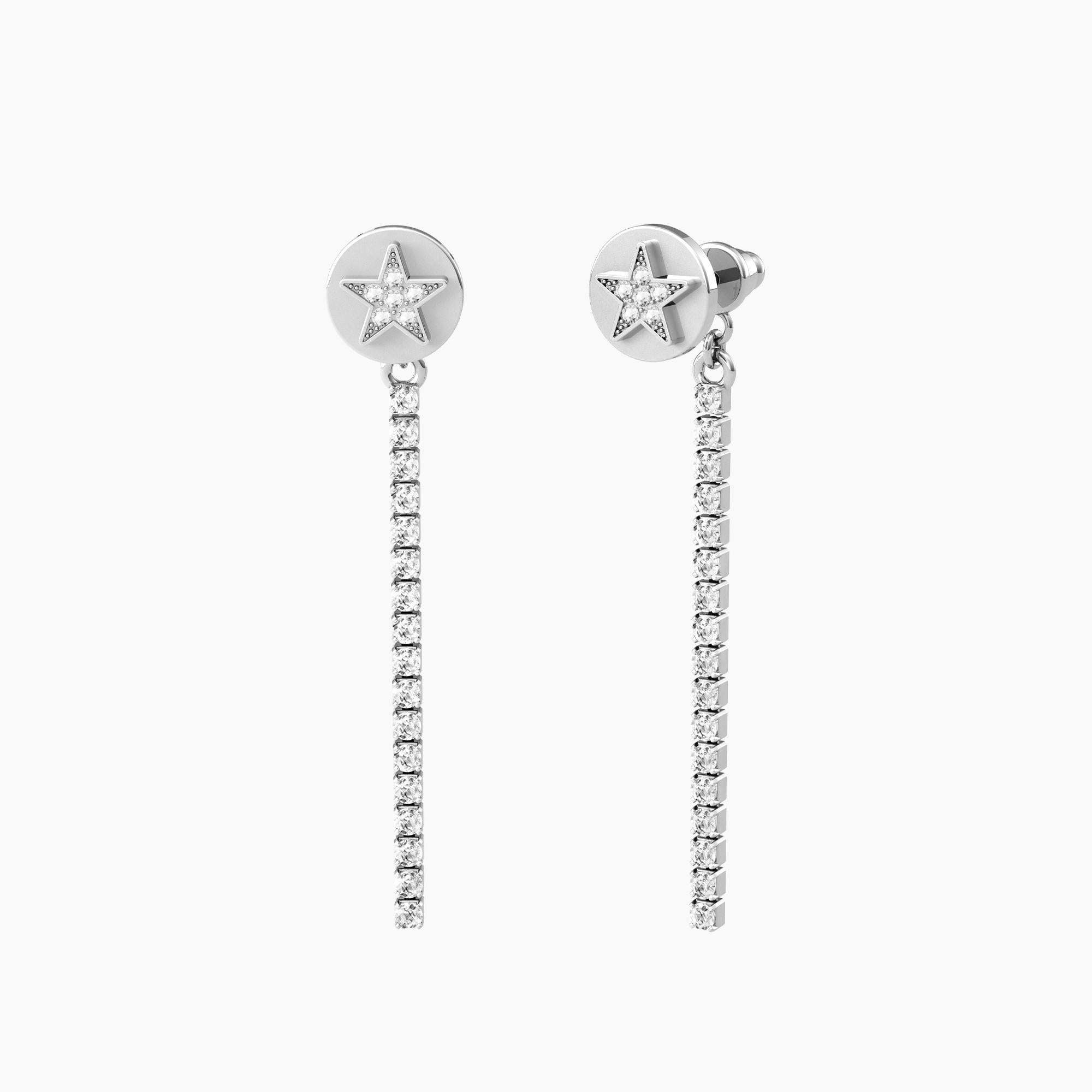 Round lobe earrings with stars and crystal tennis HEARTS AND STARS - 761012