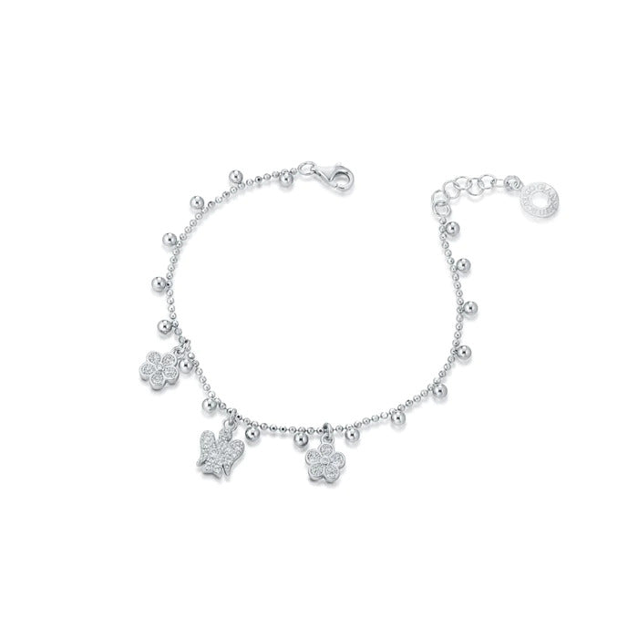 BRACCIALE CON ANGELO E FIORI CHARMS IN ARGENTO E ZIRCONI - GIA393