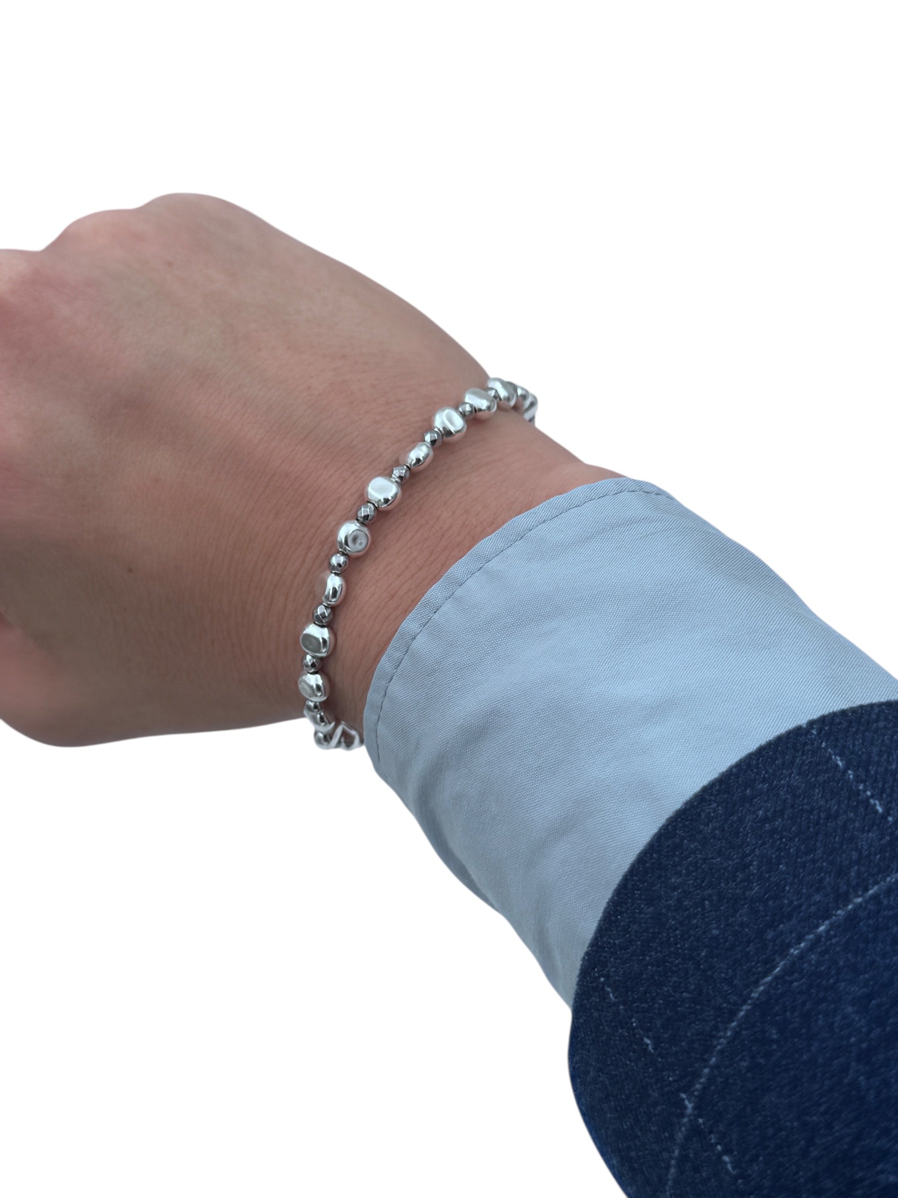 Bracciale Spadarella in argento con pietre, ematite chiara (grigio perlato chiaro) - SPBR681