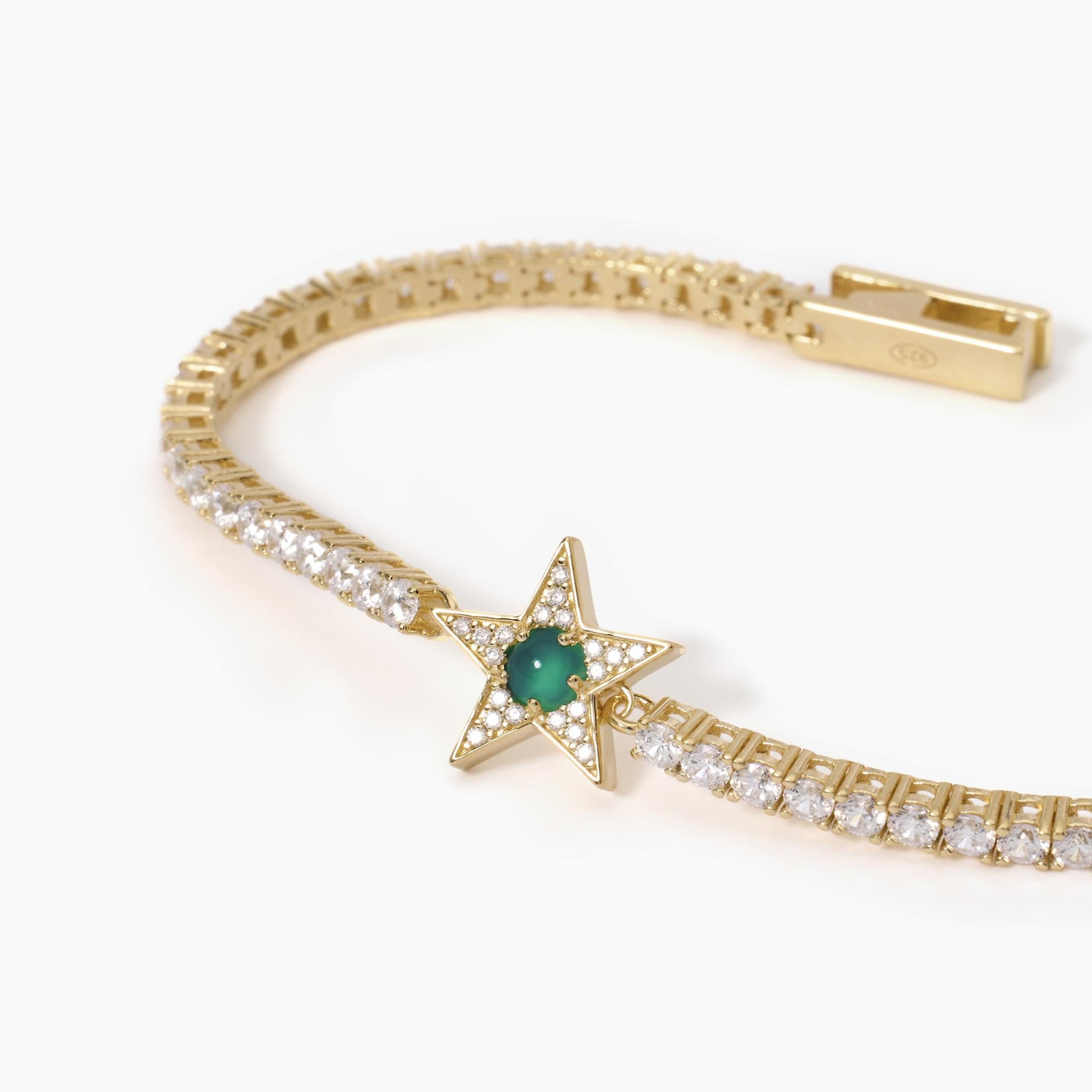 Mabina Donna – Goldfarbenes Tennisarmband mit Stern und grünem Achat STARLET – 533651-M