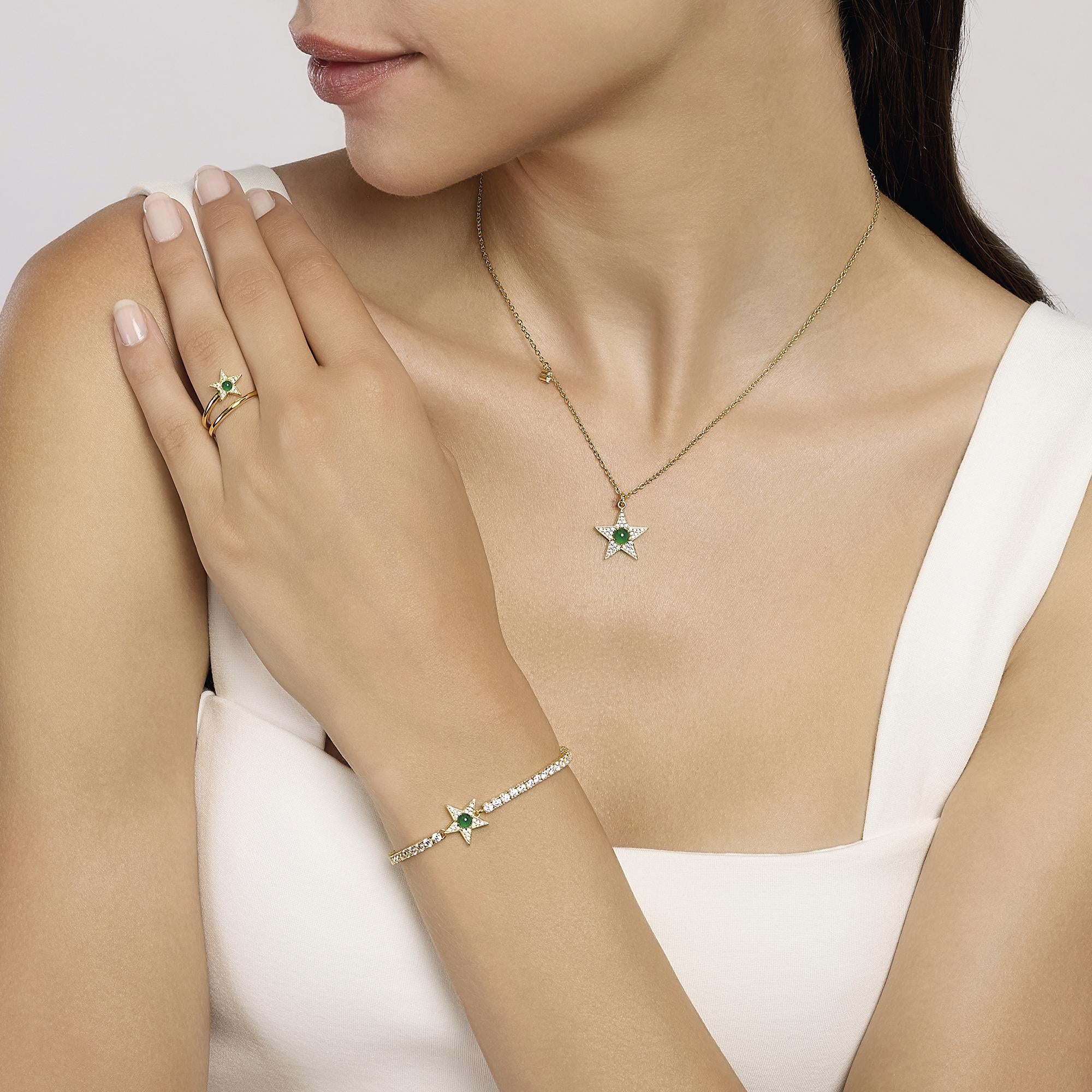 Mabina Donna – Goldfarbenes Tennisarmband mit Stern und grünem Achat STARLET – 533651-M