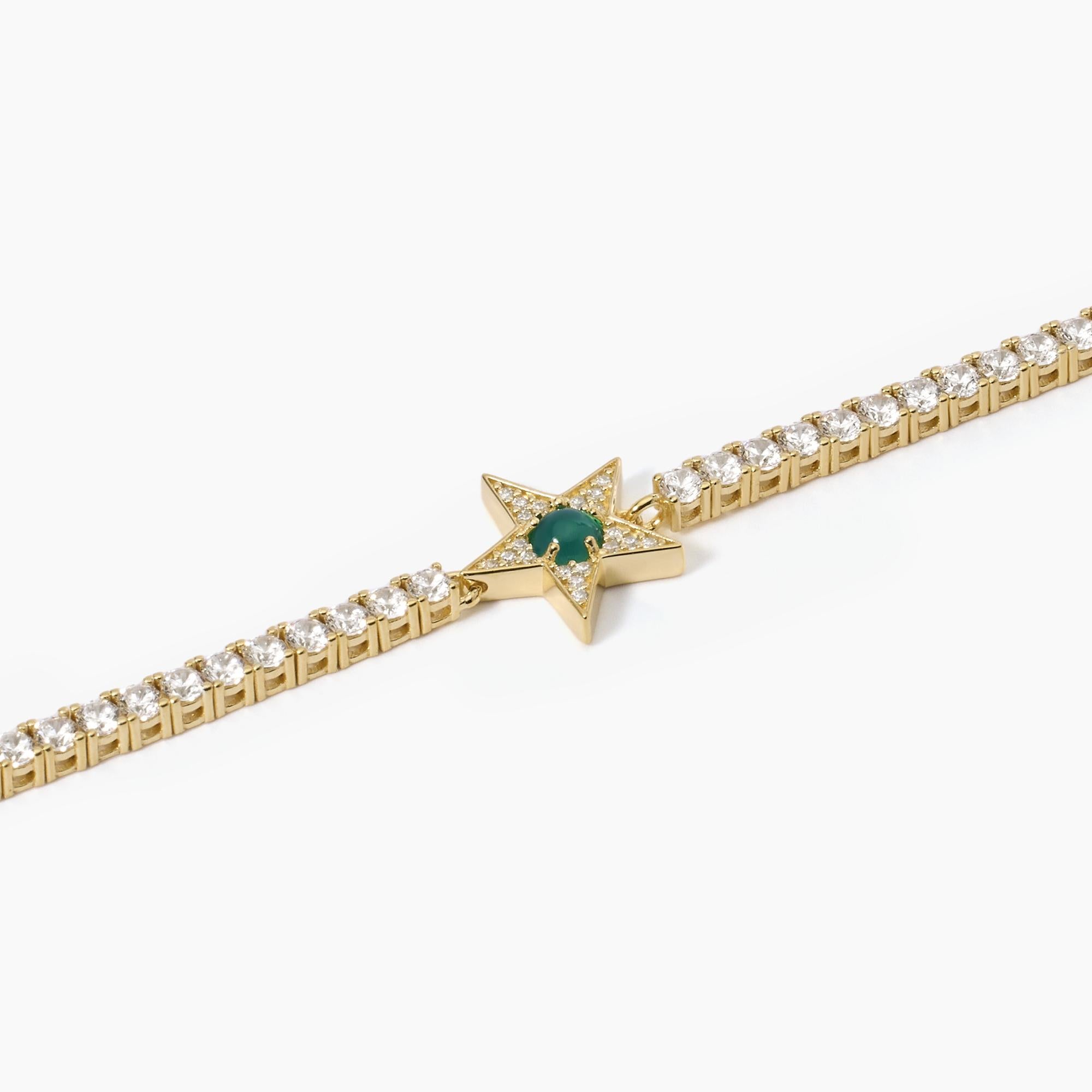 Mabina Donna – Goldfarbenes Tennisarmband mit Stern und grünem Achat STARLET – 533651-M